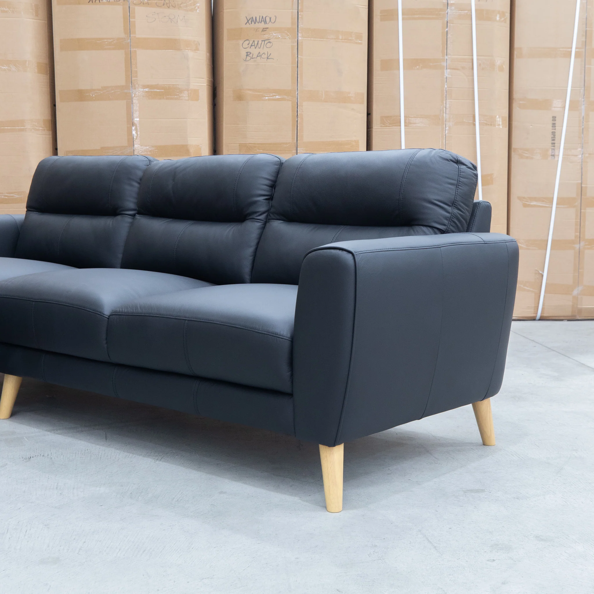 Nevada Three Seat LHF Leather Chaise Lounge - Black - Image 7