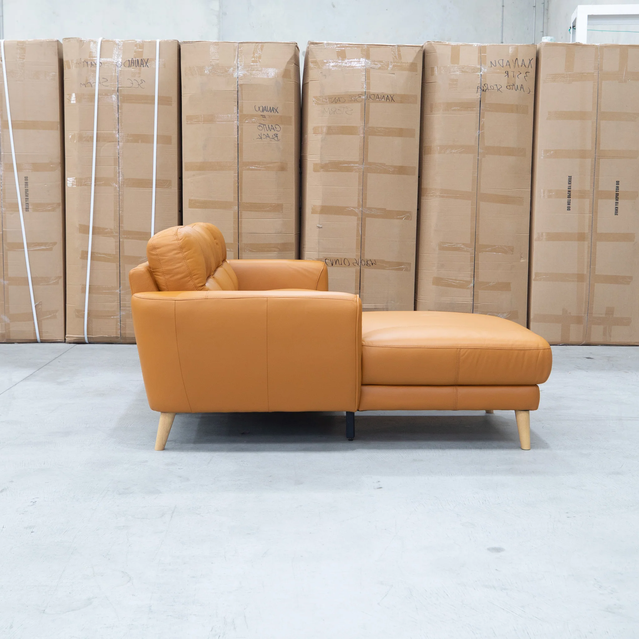 Nevada Three Seat LHF Leather Chaise Lounge - Orange - Image 5