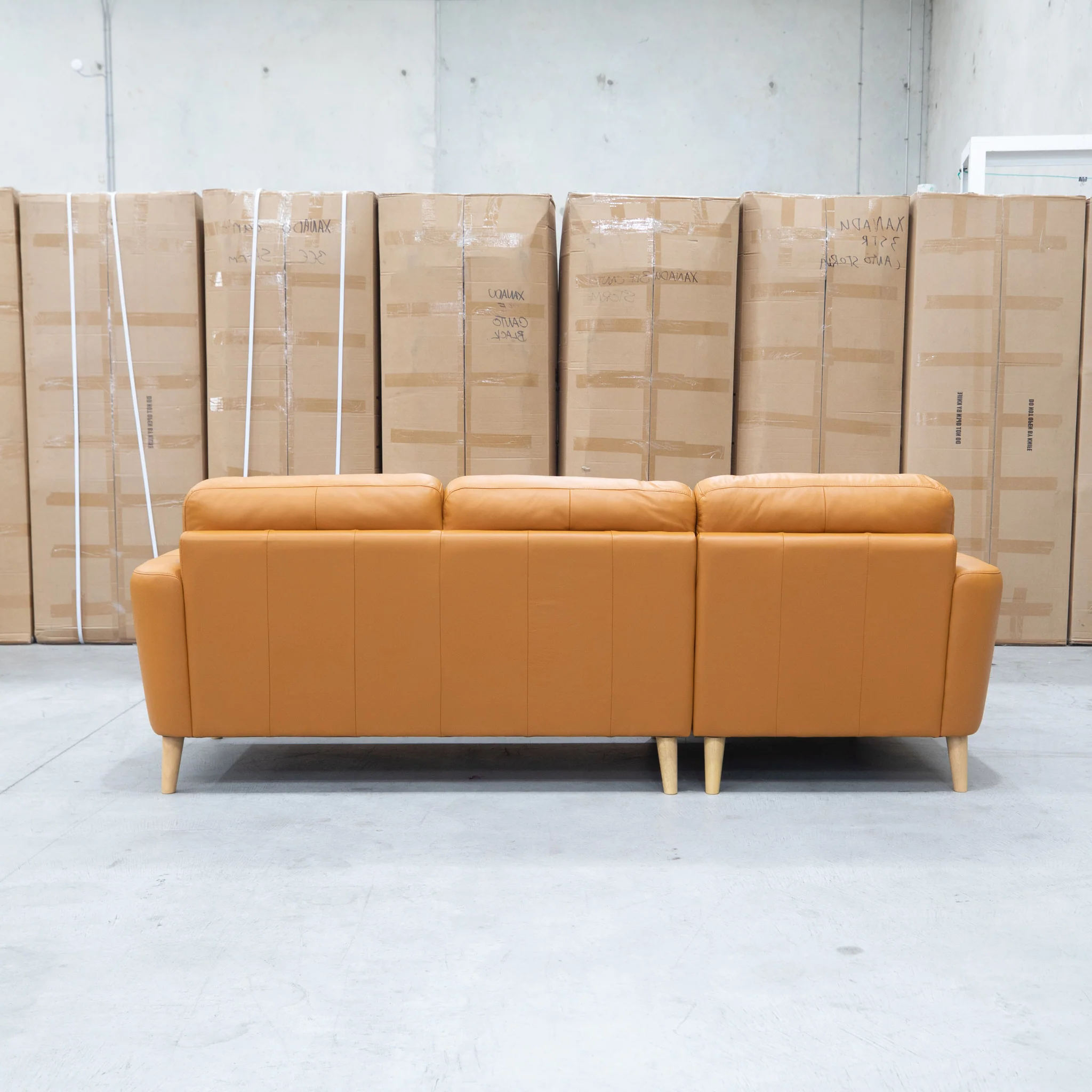 Nevada Three Seat LHF Leather Chaise Lounge - Orange - Image 6