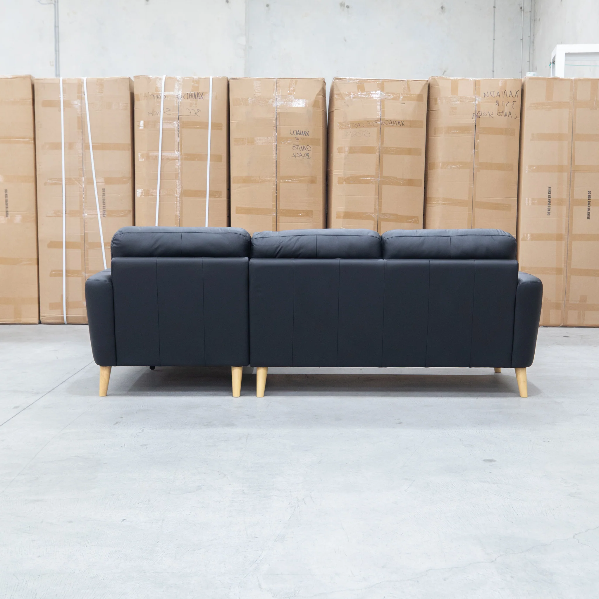 Nevada Three Seat RHF Leather Chaise Lounge - Black - Image 7