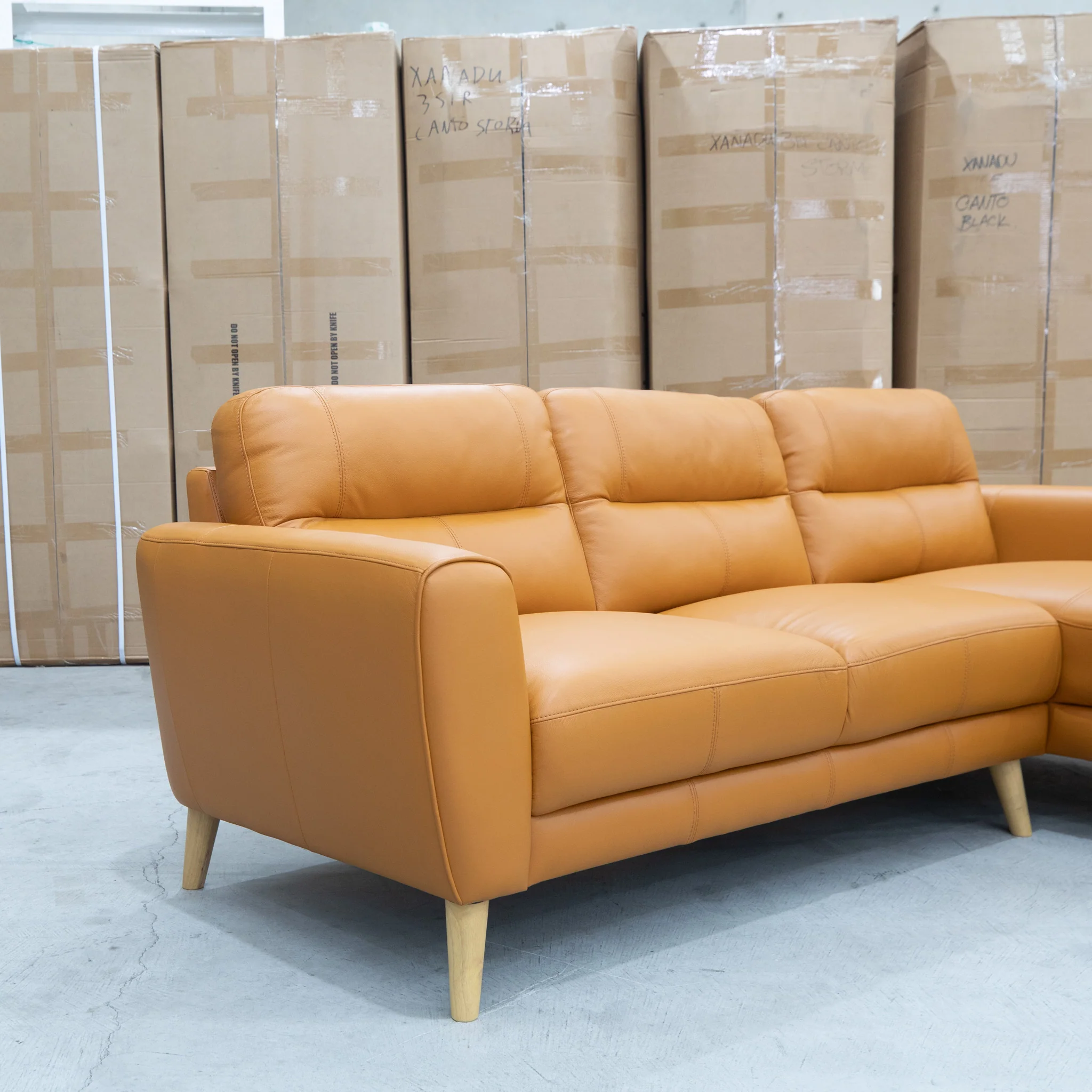 Nevada Three Seat RHF Leather Chaise Lounge - Orange - Image 6