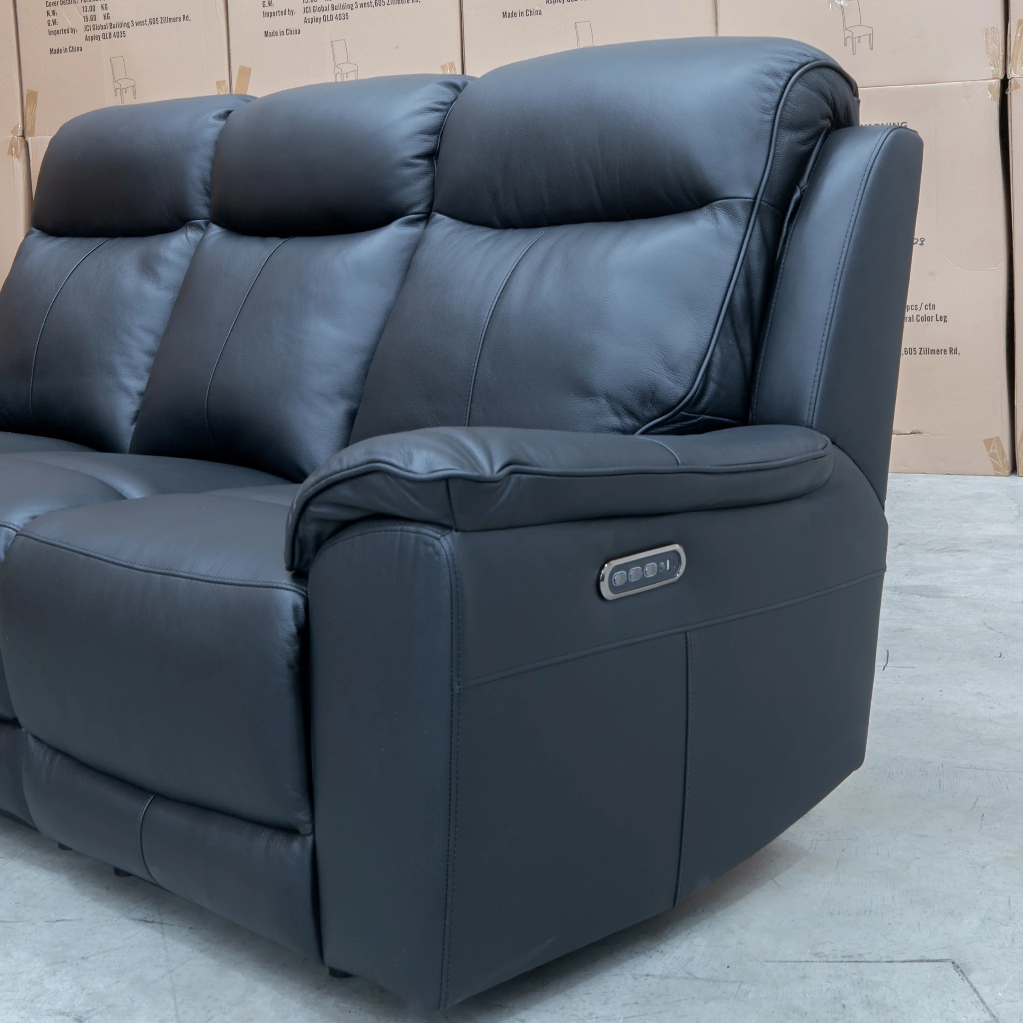 Panama Three Seater Triple Motor Electric Recliner Lounge - Black Leather - Image 10