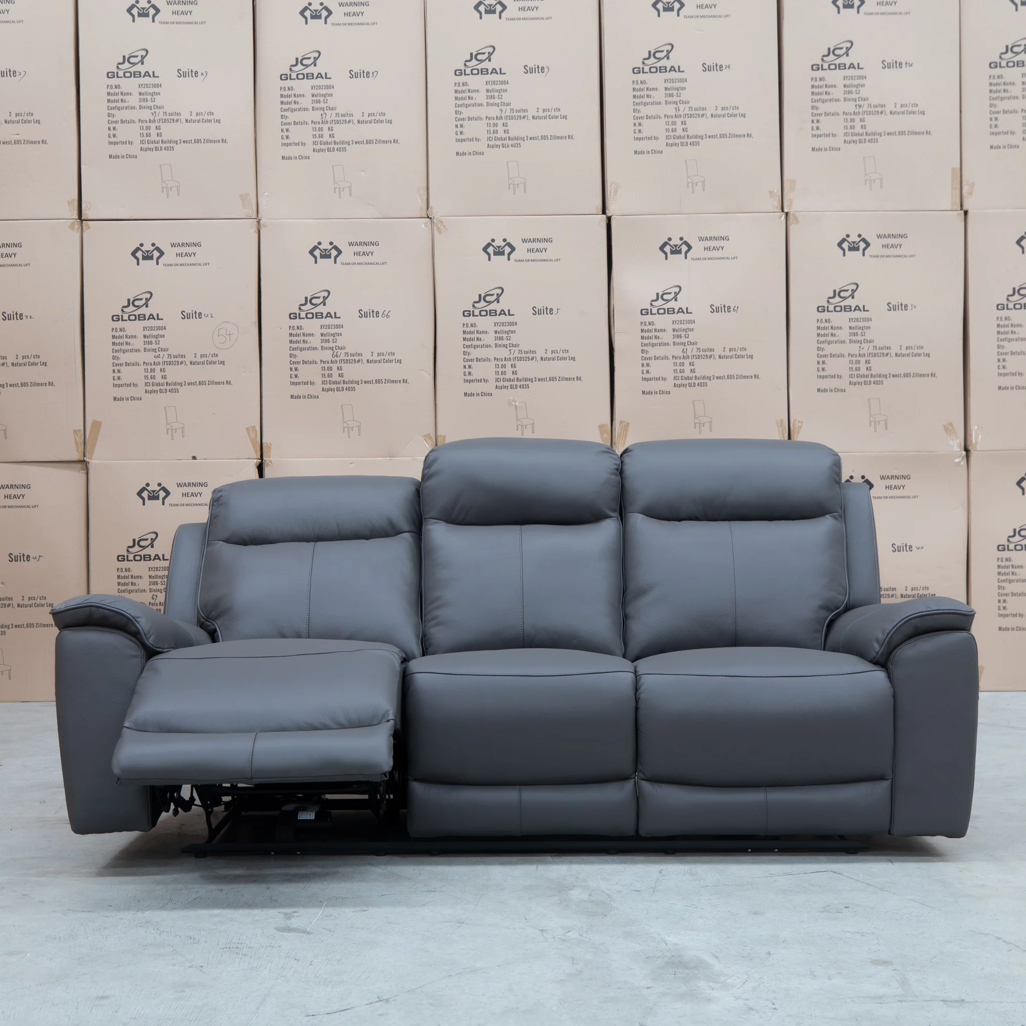 Panama Three Seater Triple Motor Electric Recliner Lounge - Storm Leather - Image 12