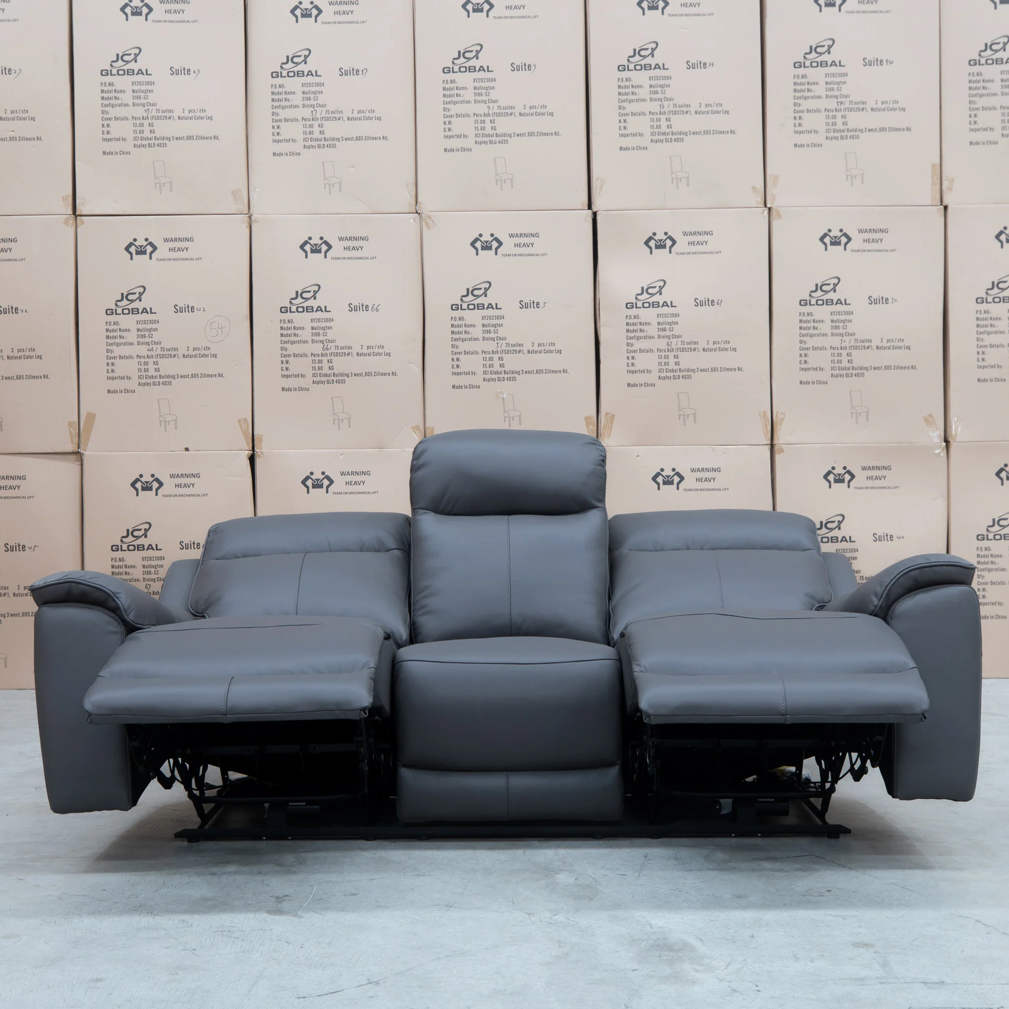 Panama Three Seater Triple Motor Electric Recliner Lounge - Storm Leather - Image 3