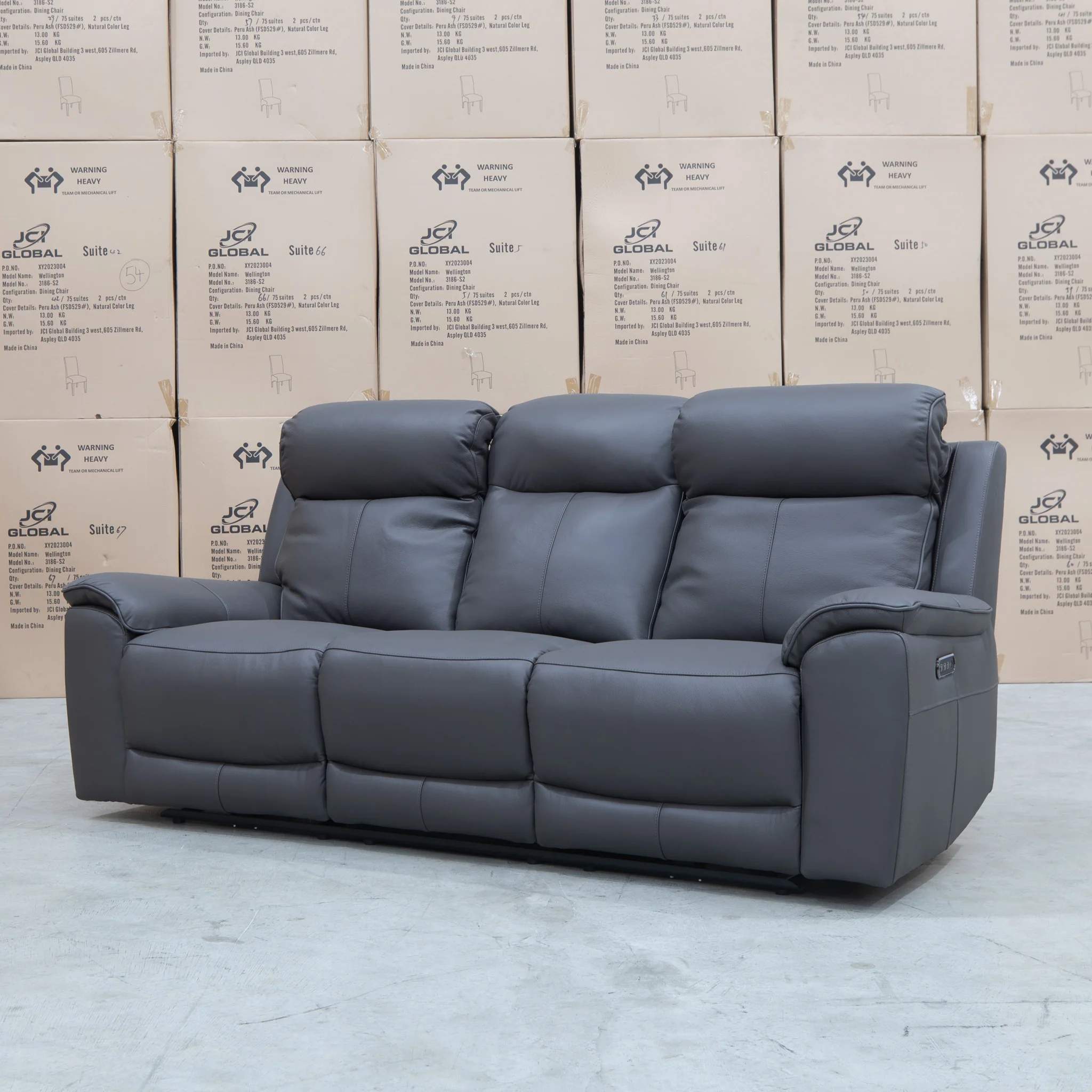 Panama Three Seater Triple Motor Electric Recliner Lounge - Storm Leather - Image 7