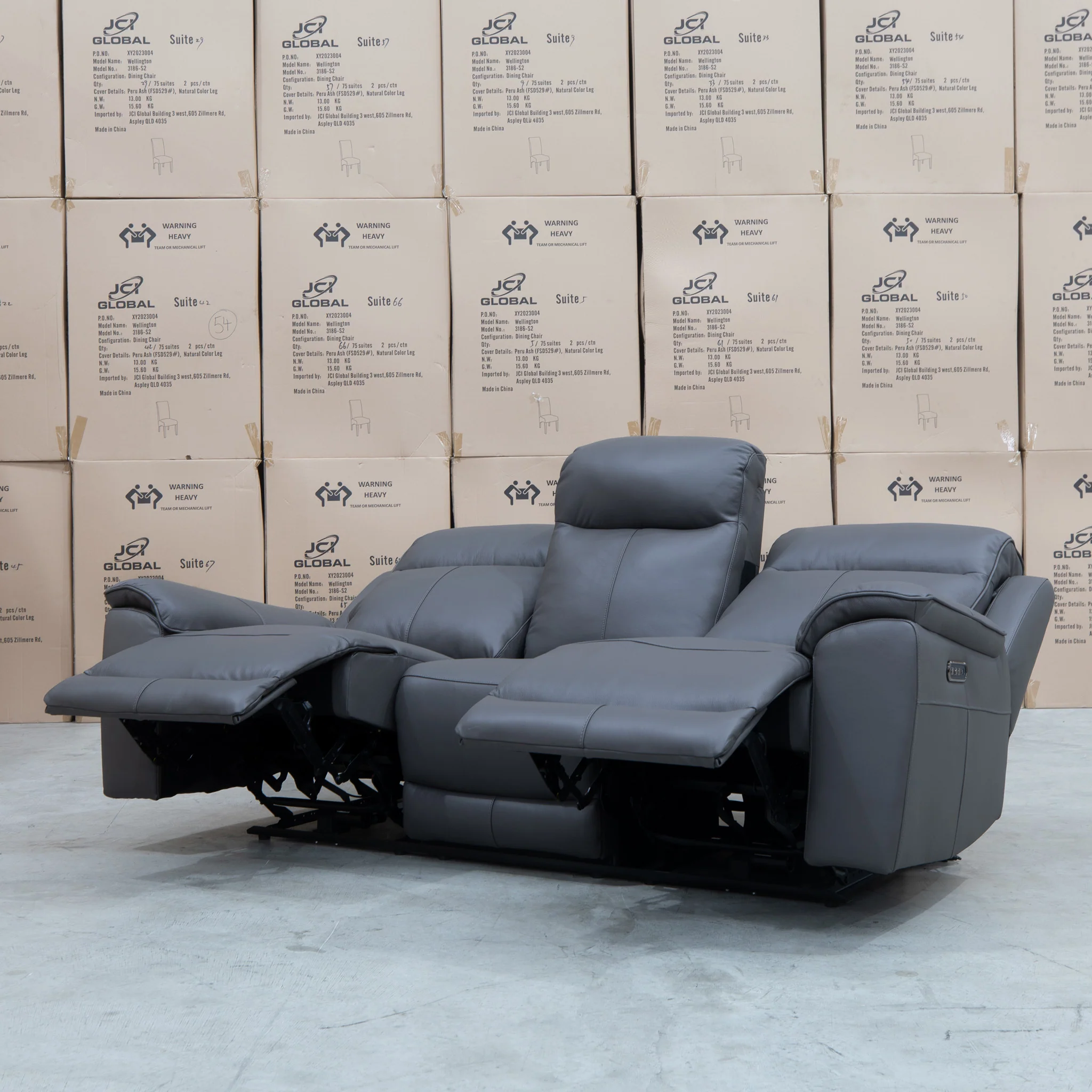 Panama Three Seater Triple Motor Electric Recliner Lounge - Storm Leather - Image 8