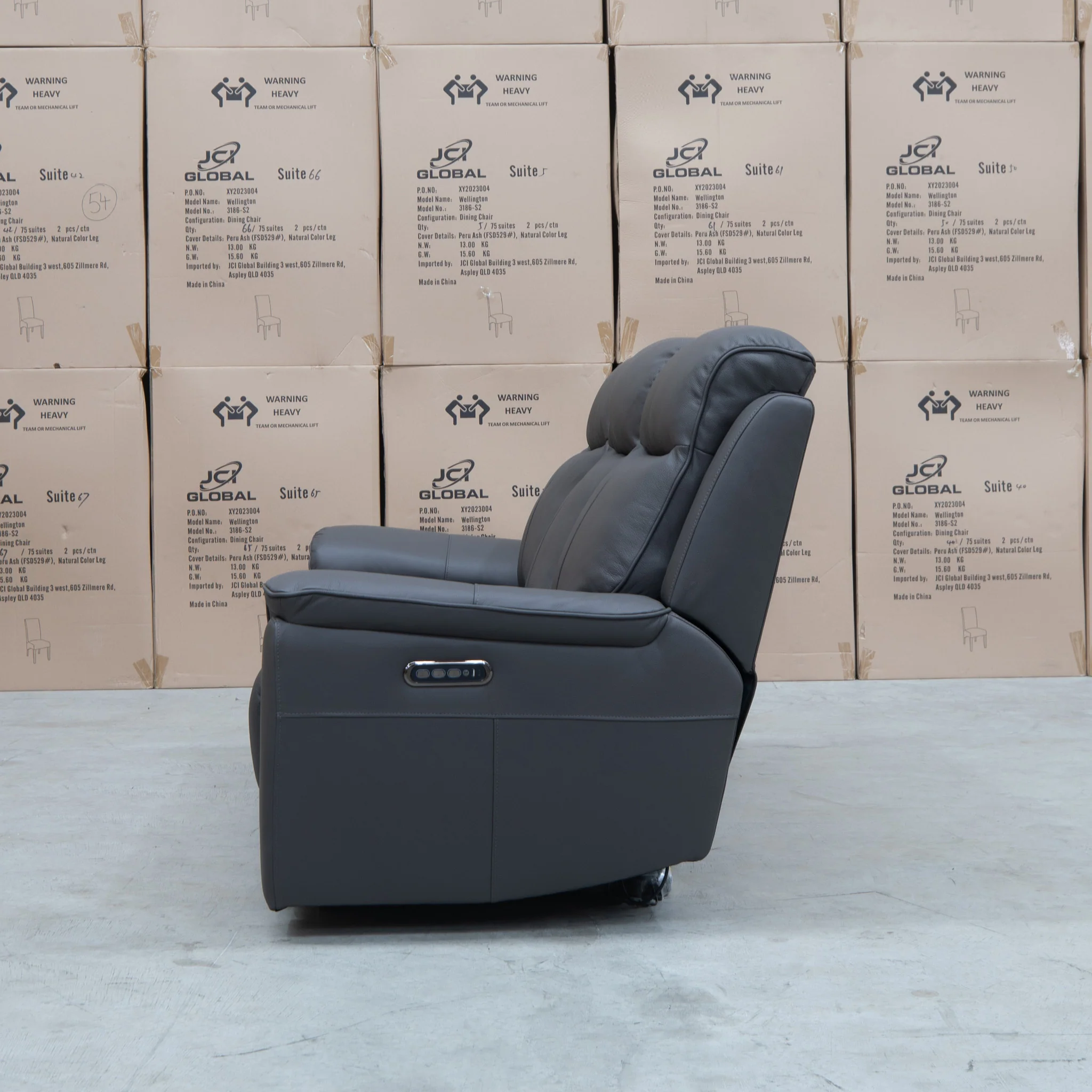 Panama Three Seater Triple Motor Electric Recliner Lounge - Storm Leather - Image 9