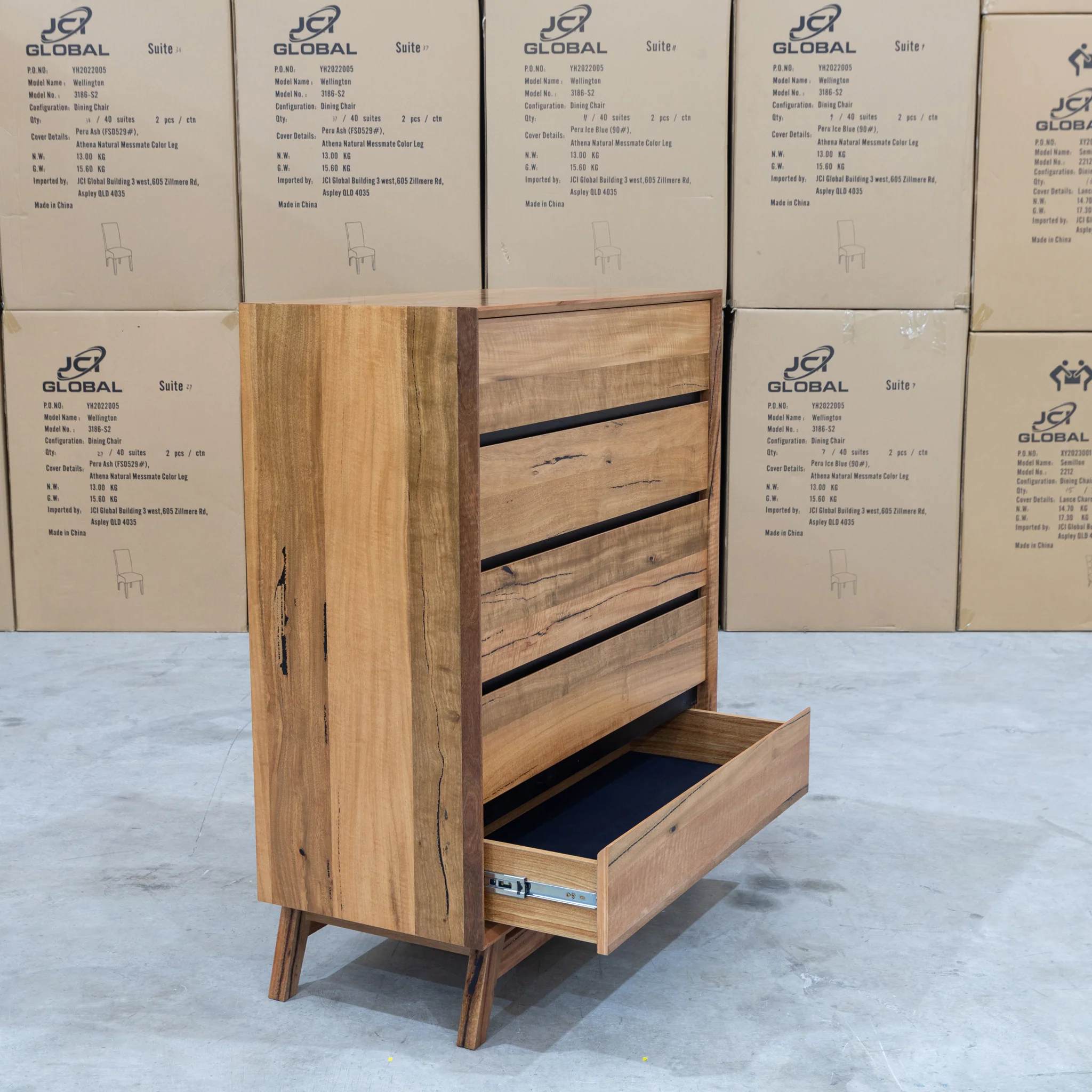 Polo Marri Hardwood Timber Five Drawer Tallboy - Image 3