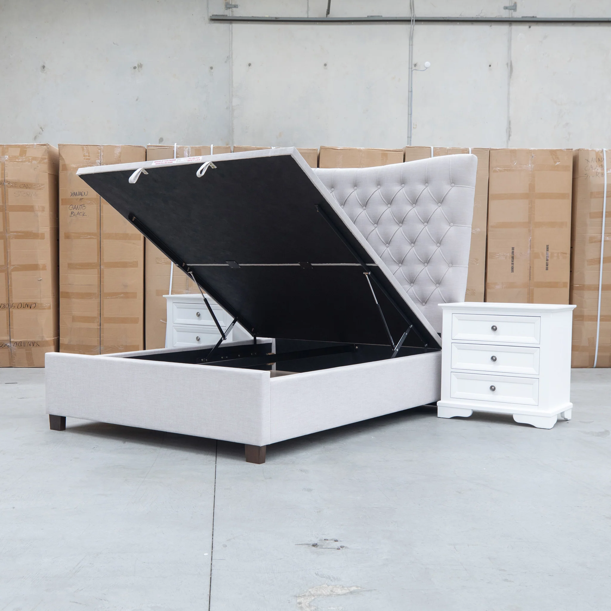 Sloane Queen Fabric Gas Lift Bed - Oat - Image 13