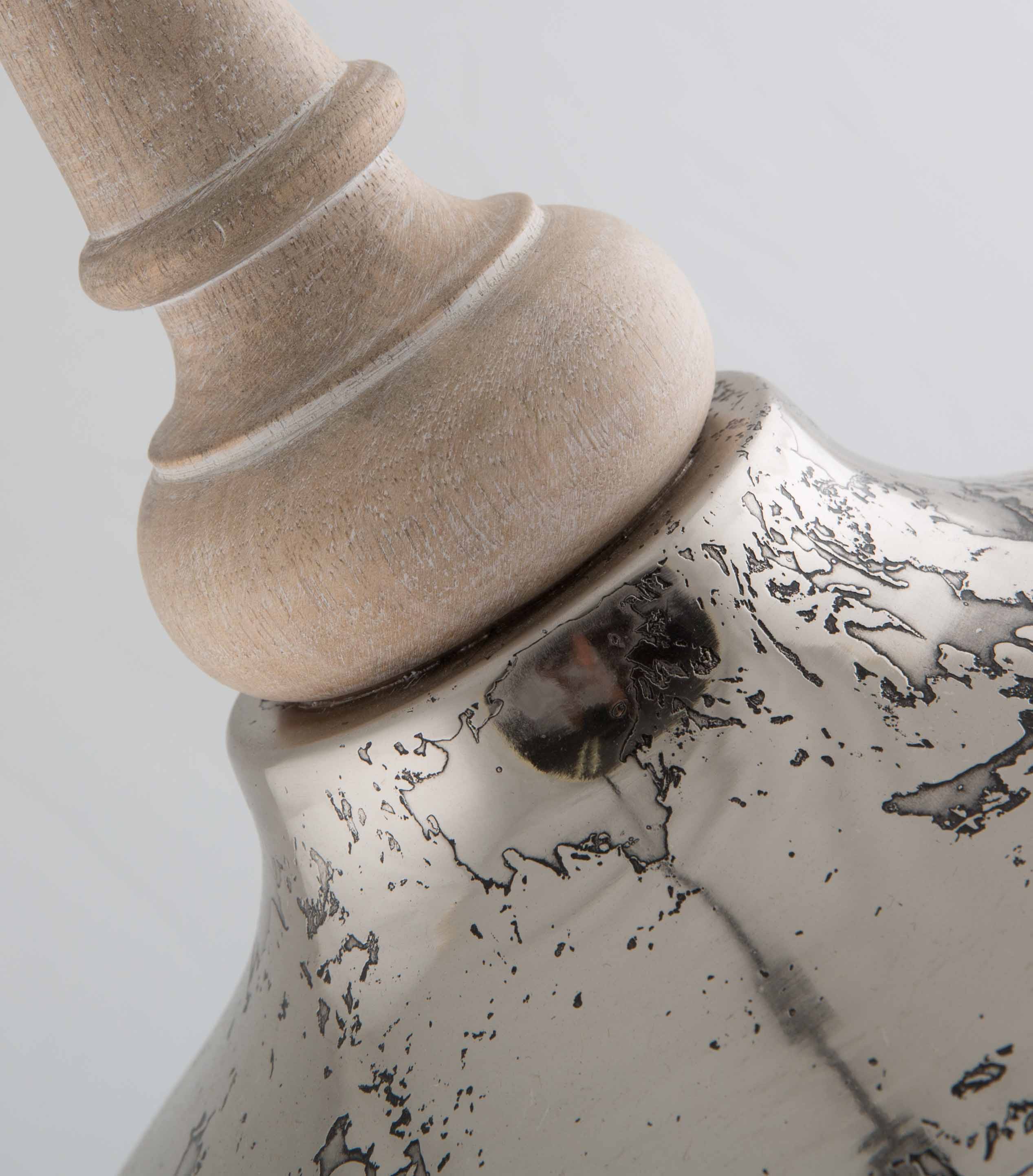 Small Iron Pendant Light with Wood Top and Matt Inside - Antique Silver/Natural - VE34 - Available In-Store Only - Image 2