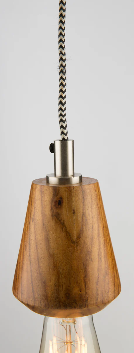 Tapered Wooden Pendant Hanging Light with Silver Detail  -  Natural/Silver  - FH04 - Available In-Store Only