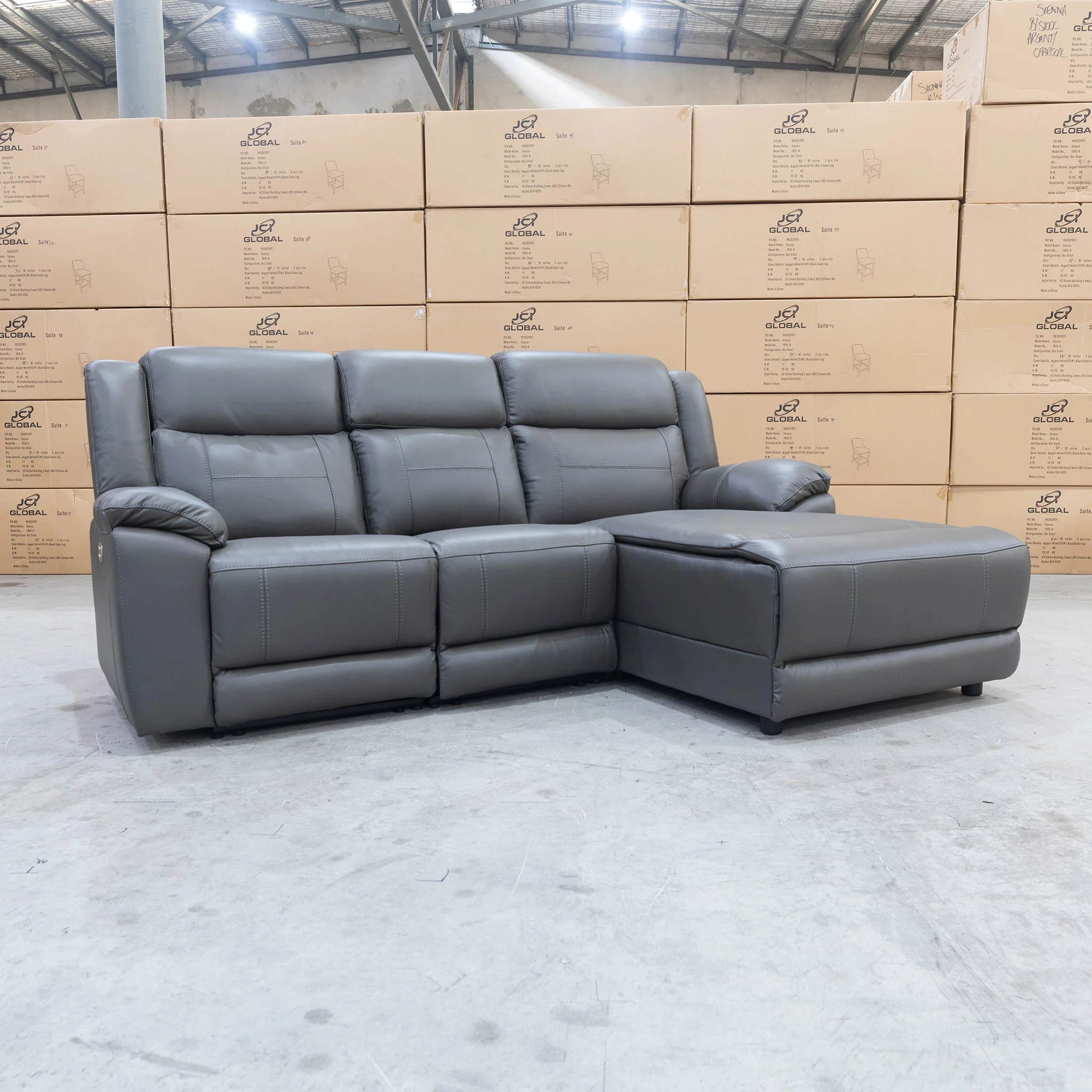 Venus Three Seater Dual-Motor Chaise Recliner Lounge - Storm Leather - Image 9