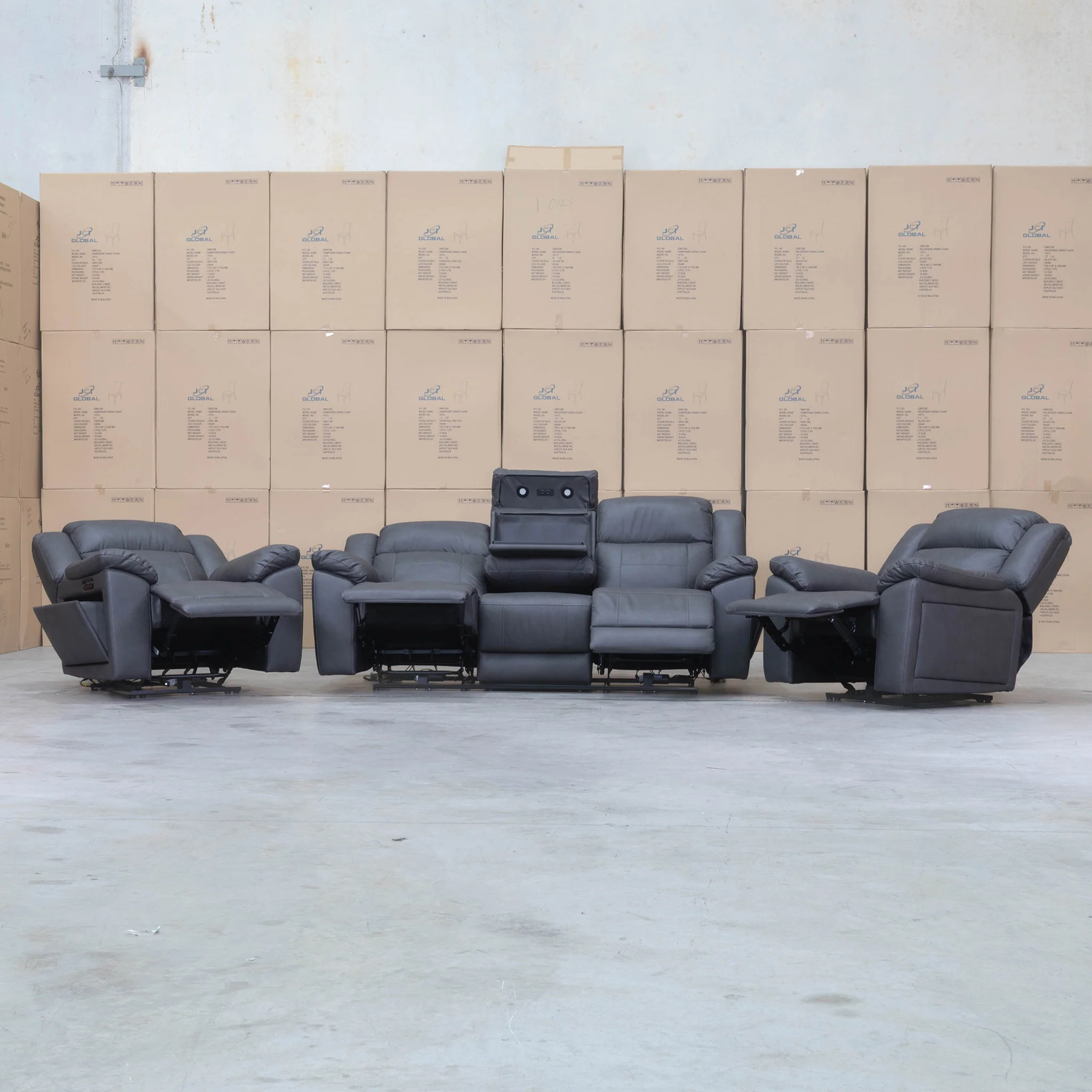 Venus Three Seat Triple-Motor Electric Recliner Lounge - Charcoal - Image 10