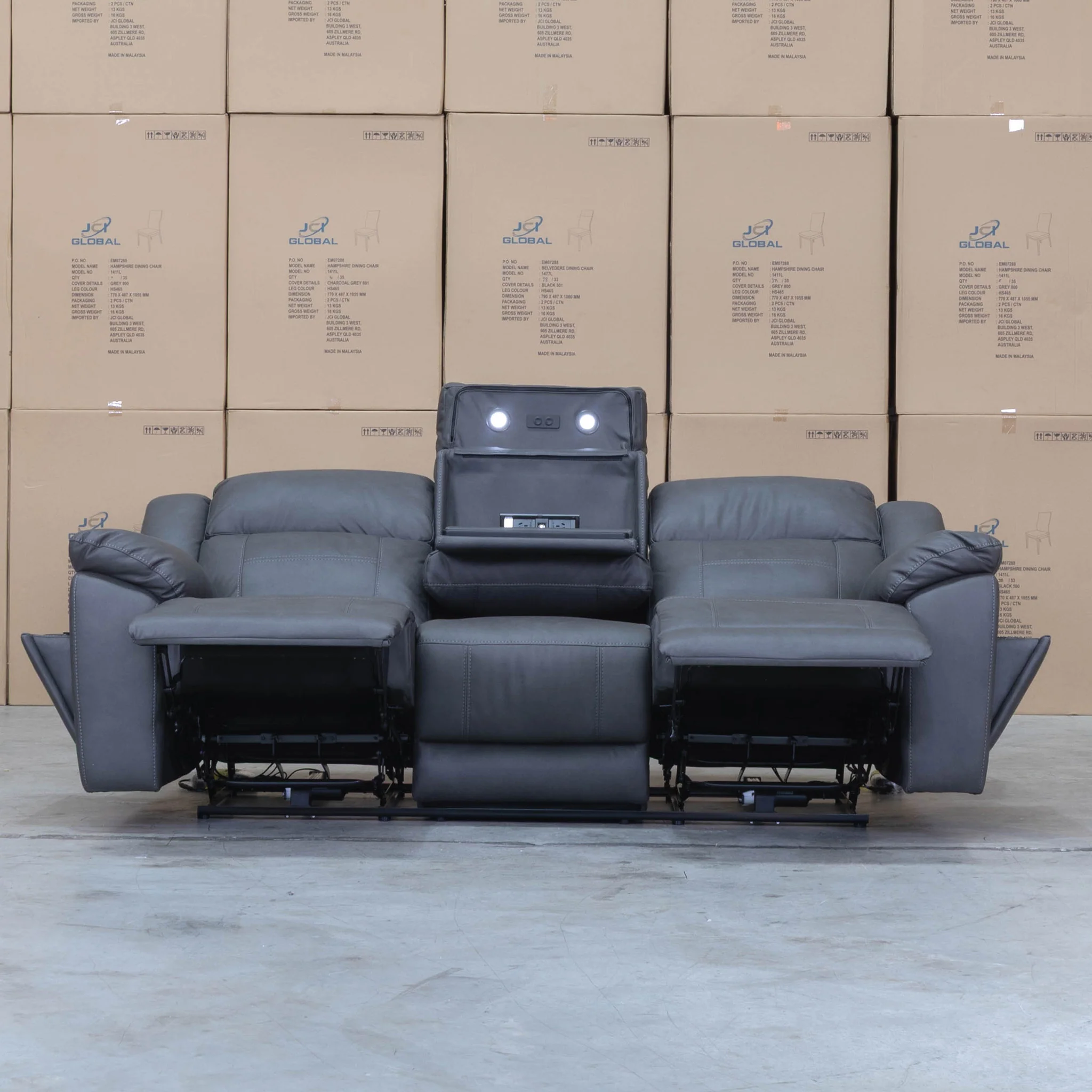 Venus Three Seat Triple-Motor Electric Recliner Lounge - Charcoal - Image 4