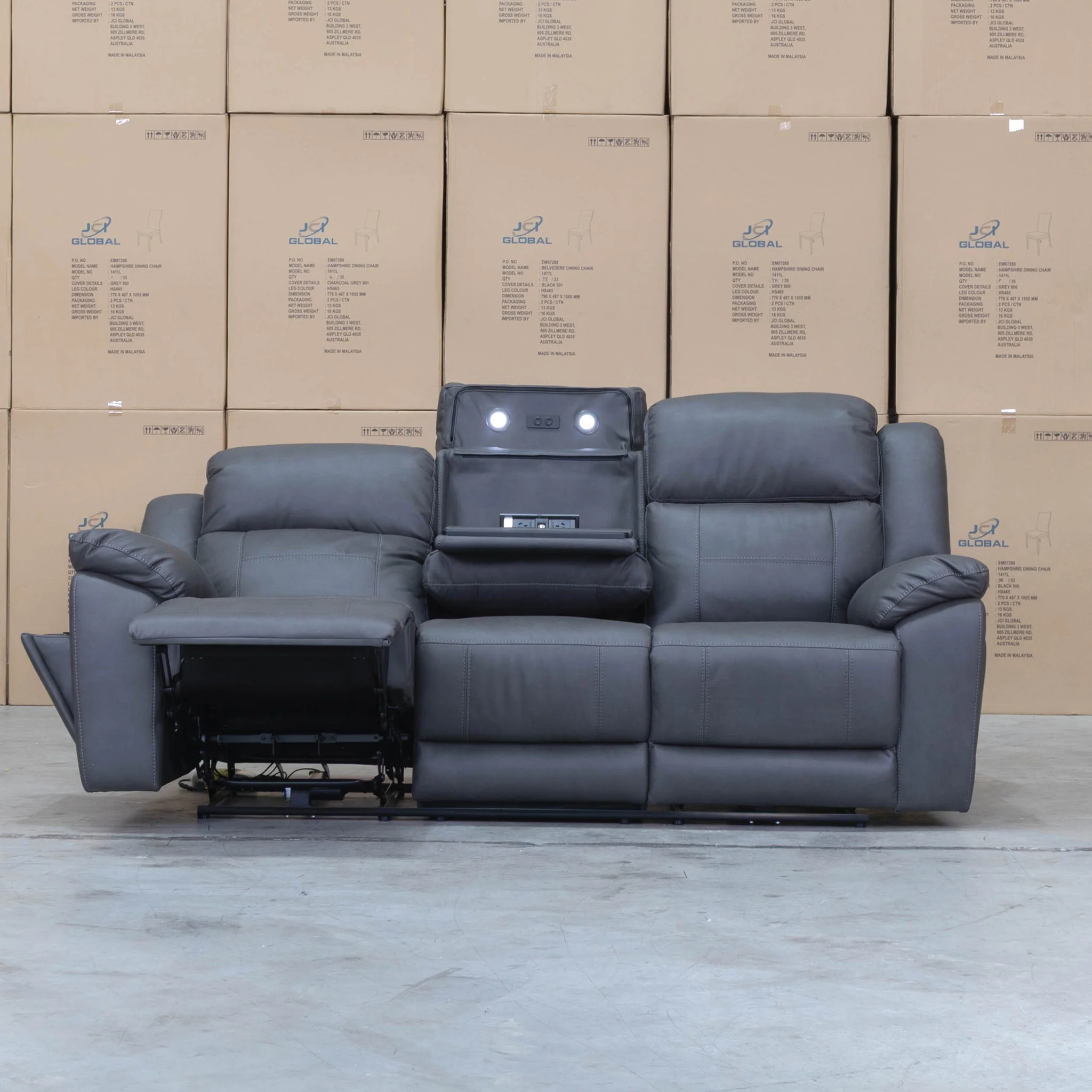 Venus Three Seat Triple-Motor Electric Recliner Lounge - Charcoal - Image 5