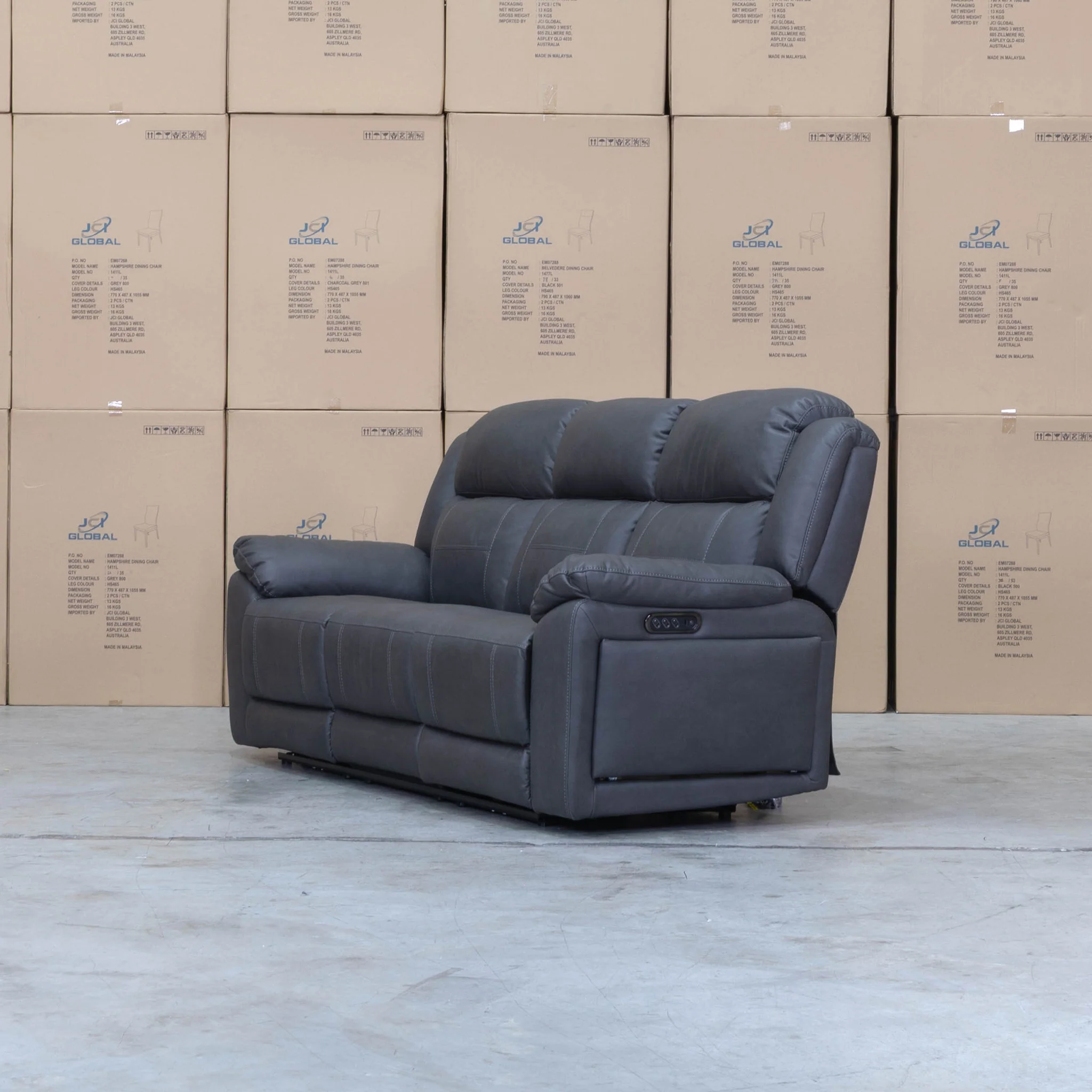 Venus Three Seat Triple-Motor Electric Recliner Lounge - Charcoal - Image 6