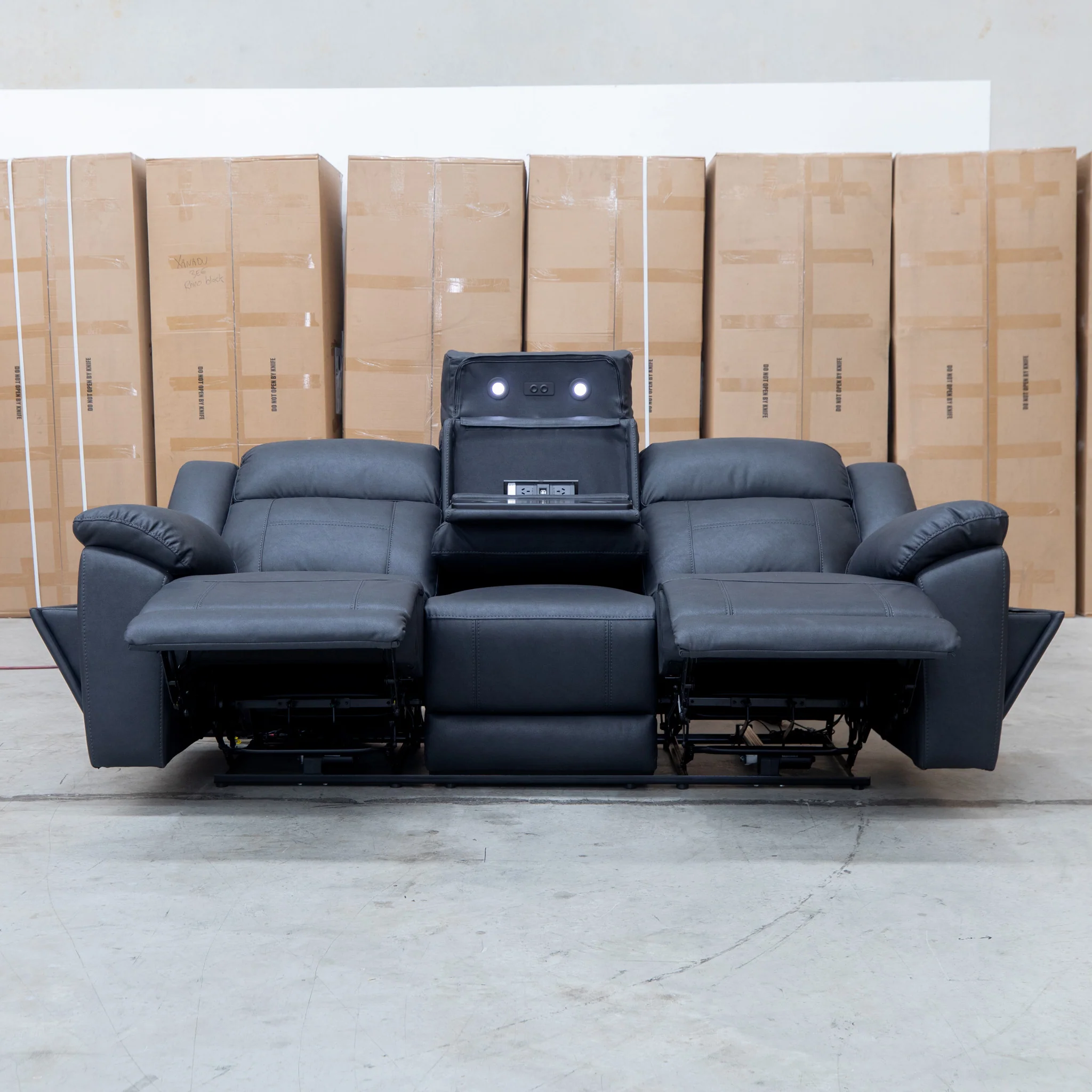 Venus Three Seat Triple-Motor Electric Recliner Lounge - Coal - Image 7