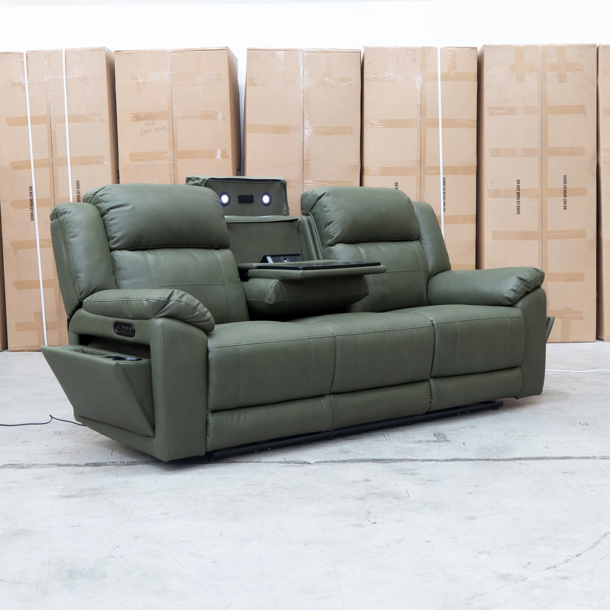 Venus Three Seat Triple-Motor Electric Recliner Lounge - Moss - Image 12