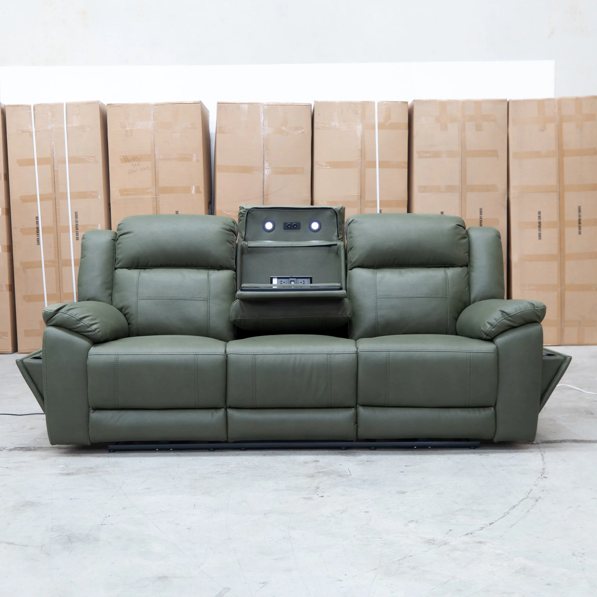Venus Three Seat Triple-Motor Electric Recliner Lounge - Moss - Image 6
