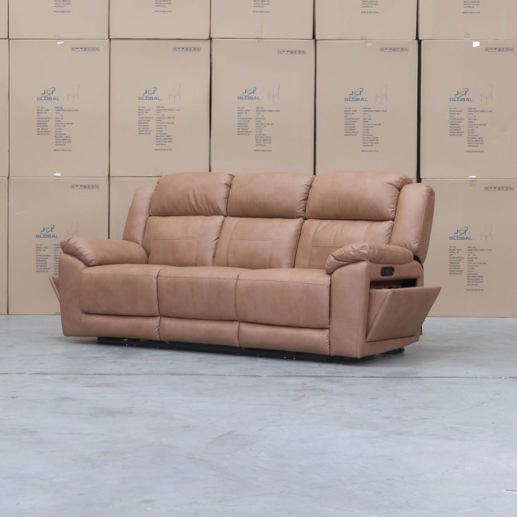 Venus Three Seat Triple-Motor Electric Recliner Lounge - Tan - Image 10