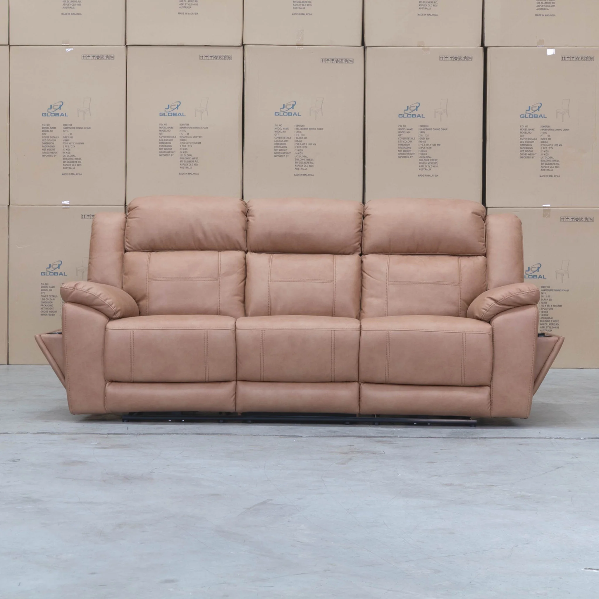 Venus Three Seat Triple-Motor Electric Recliner Lounge - Tan - Image 3