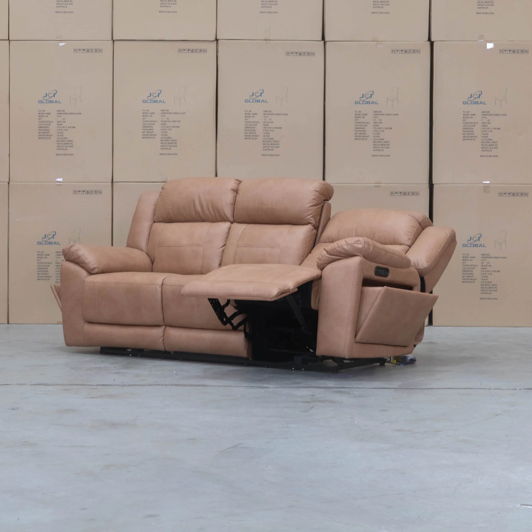 Venus Three Seat Triple-Motor Electric Recliner Lounge - Tan - Image 4