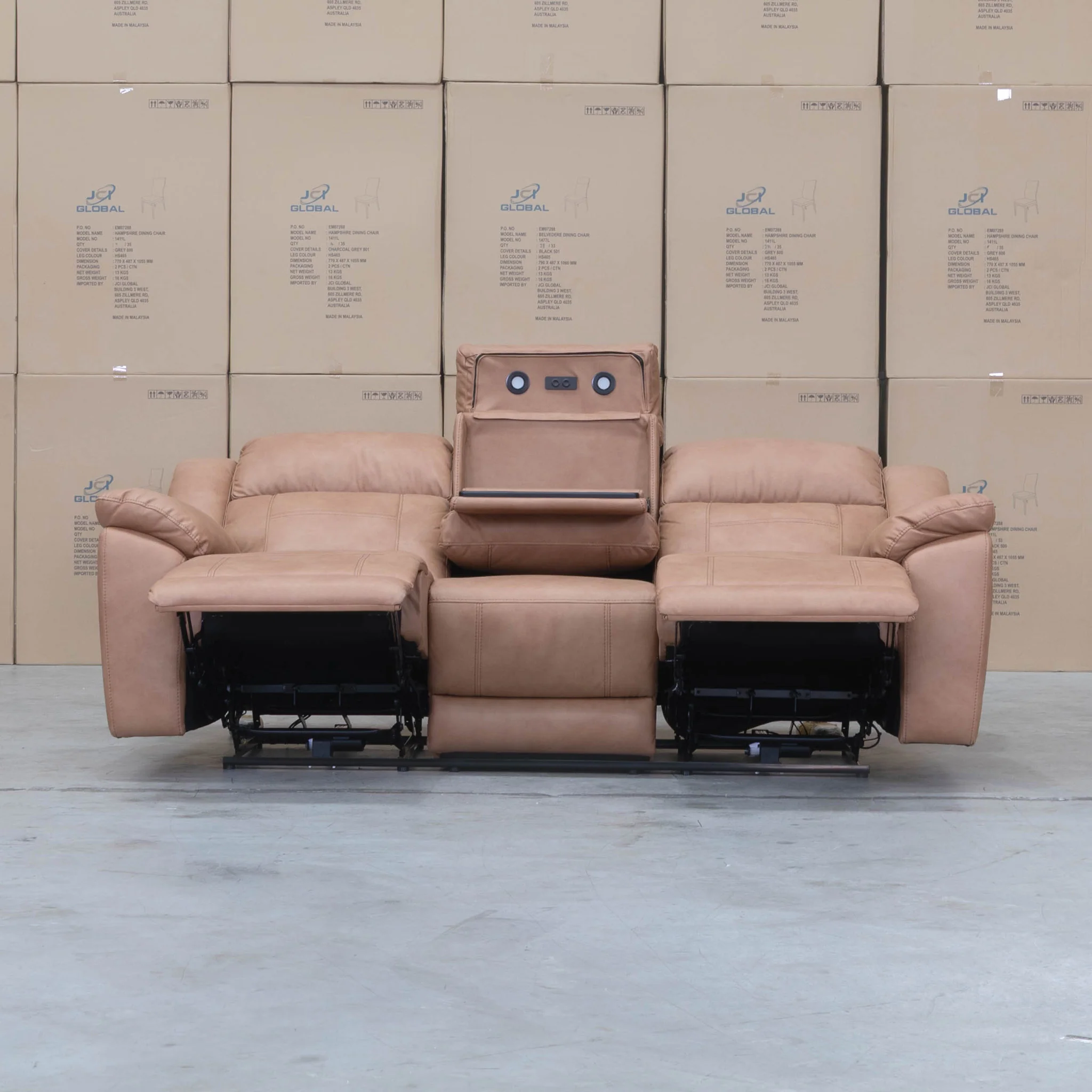 Venus Three Seat Triple-Motor Electric Recliner Lounge - Tan - Image 7