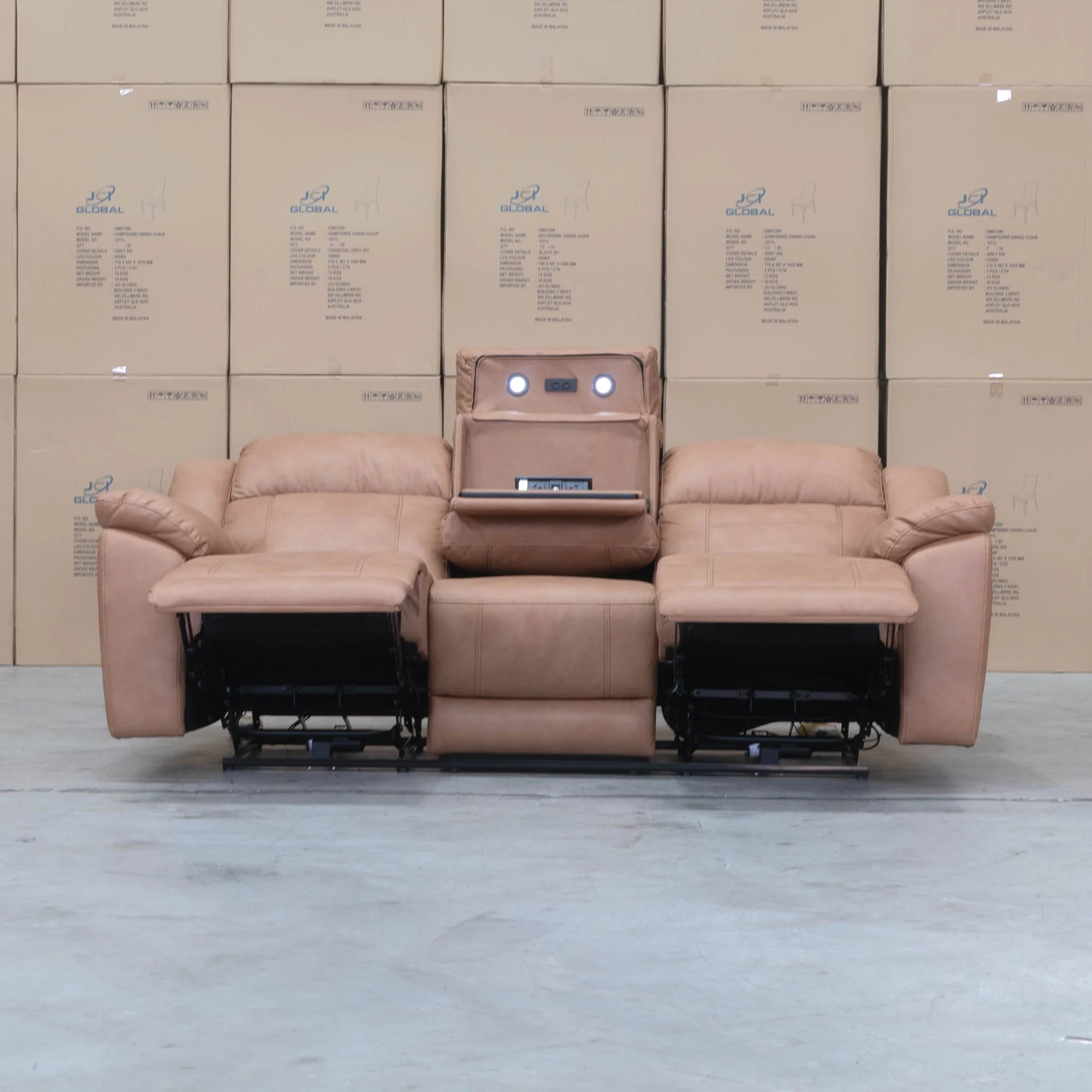Venus Three Seat Triple-Motor Electric Recliner Lounge - Tan - Image 8