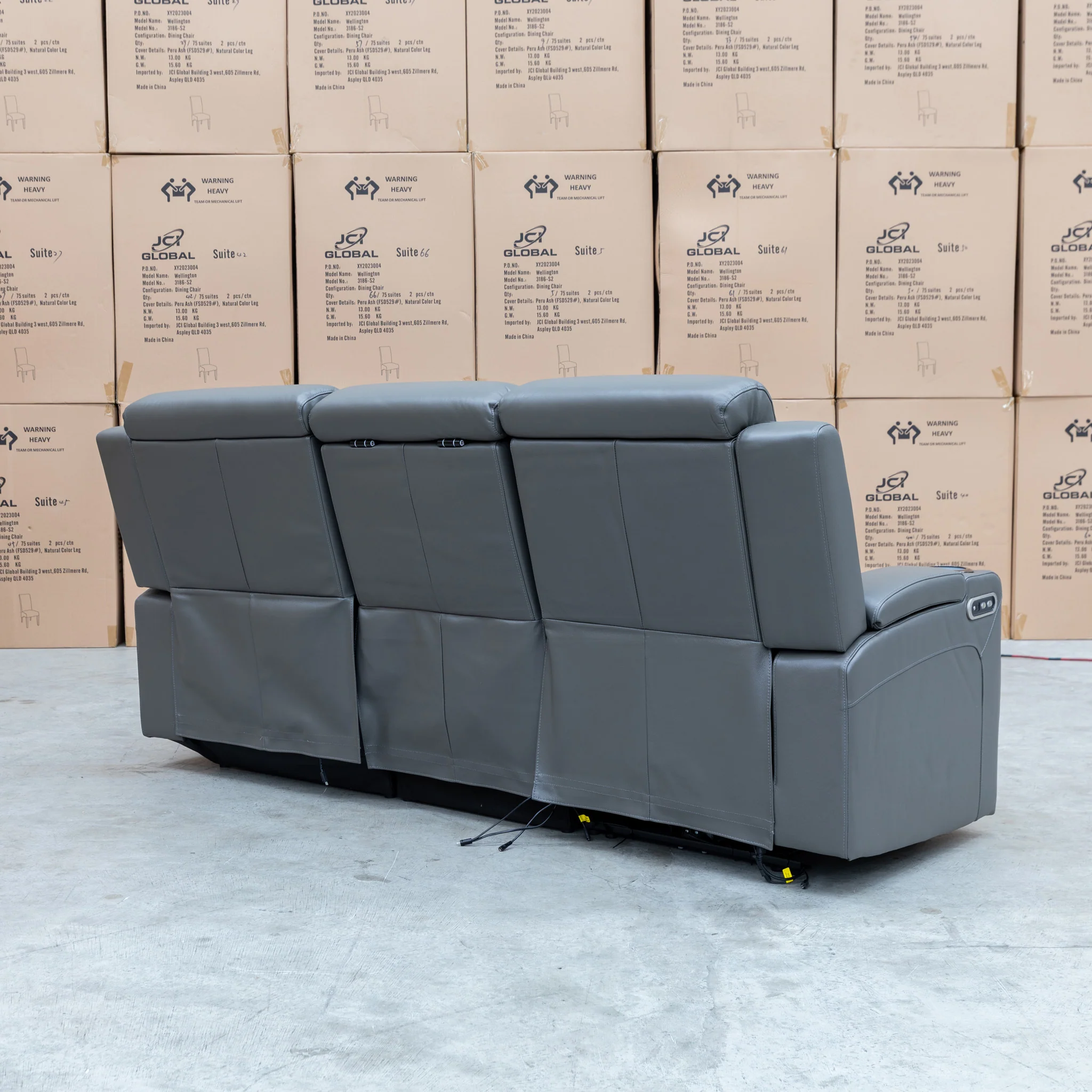 Xanadu Dual Motor Electric Chaise Lounge - Storm Leather - Image 23