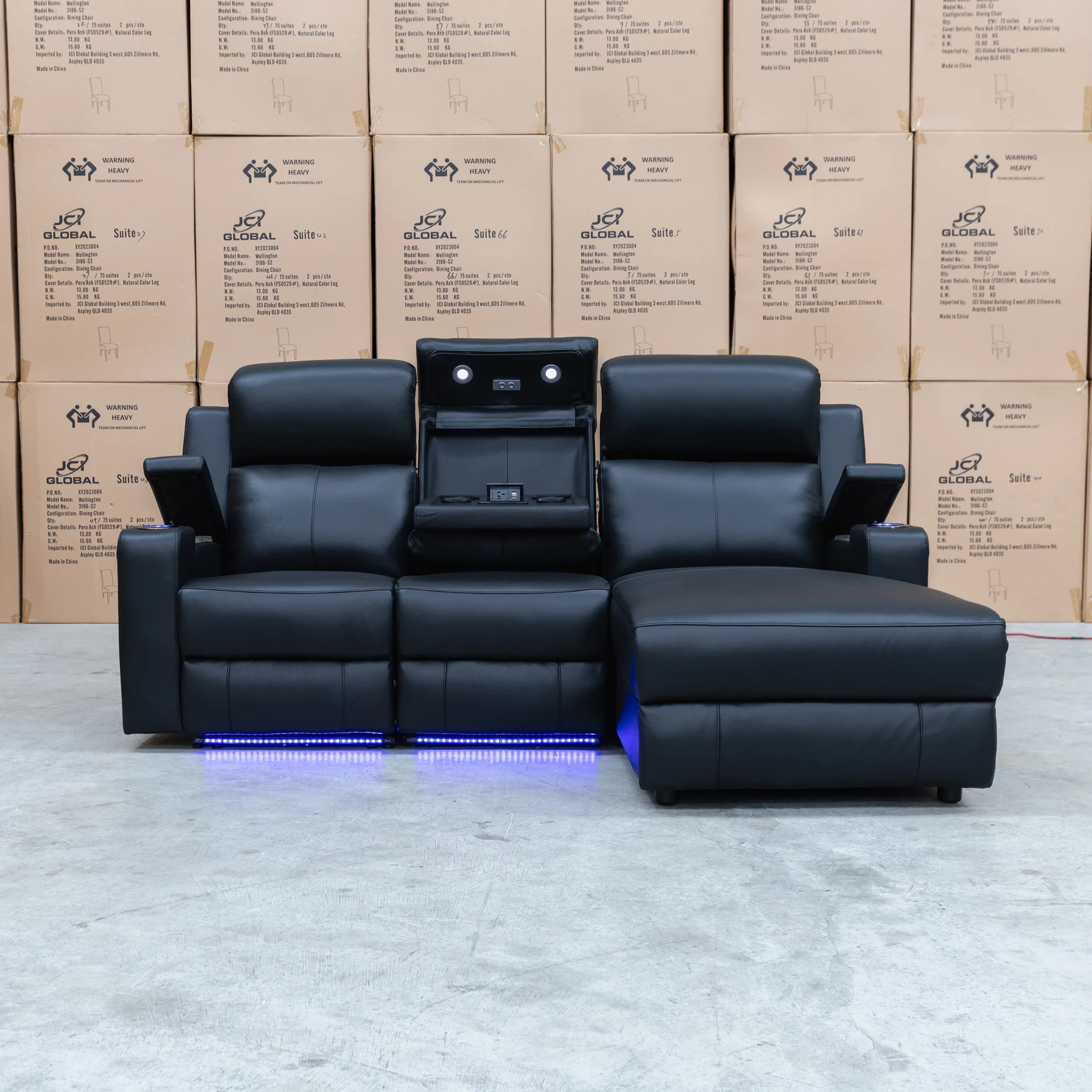 Xanadu Dual Motor Electric Chaise Lounge - Black Leather - Image 7
