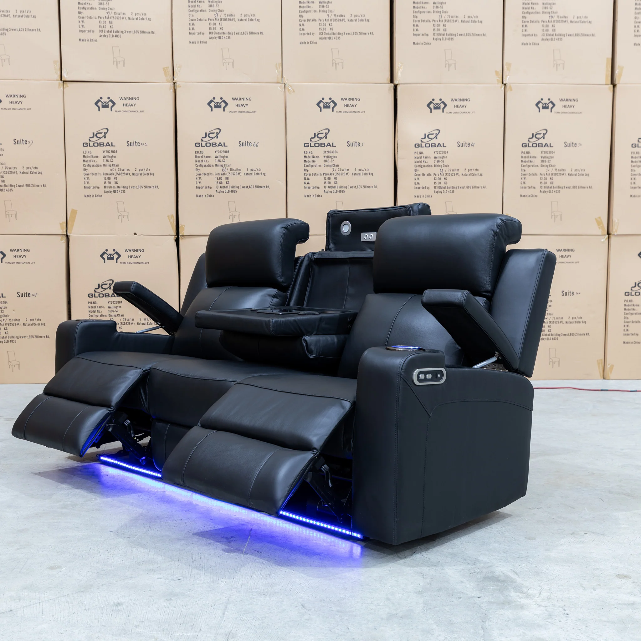 Xanadu Three Seater Dual Motor Electric Recliner Lounge - Black Leather - Image 21