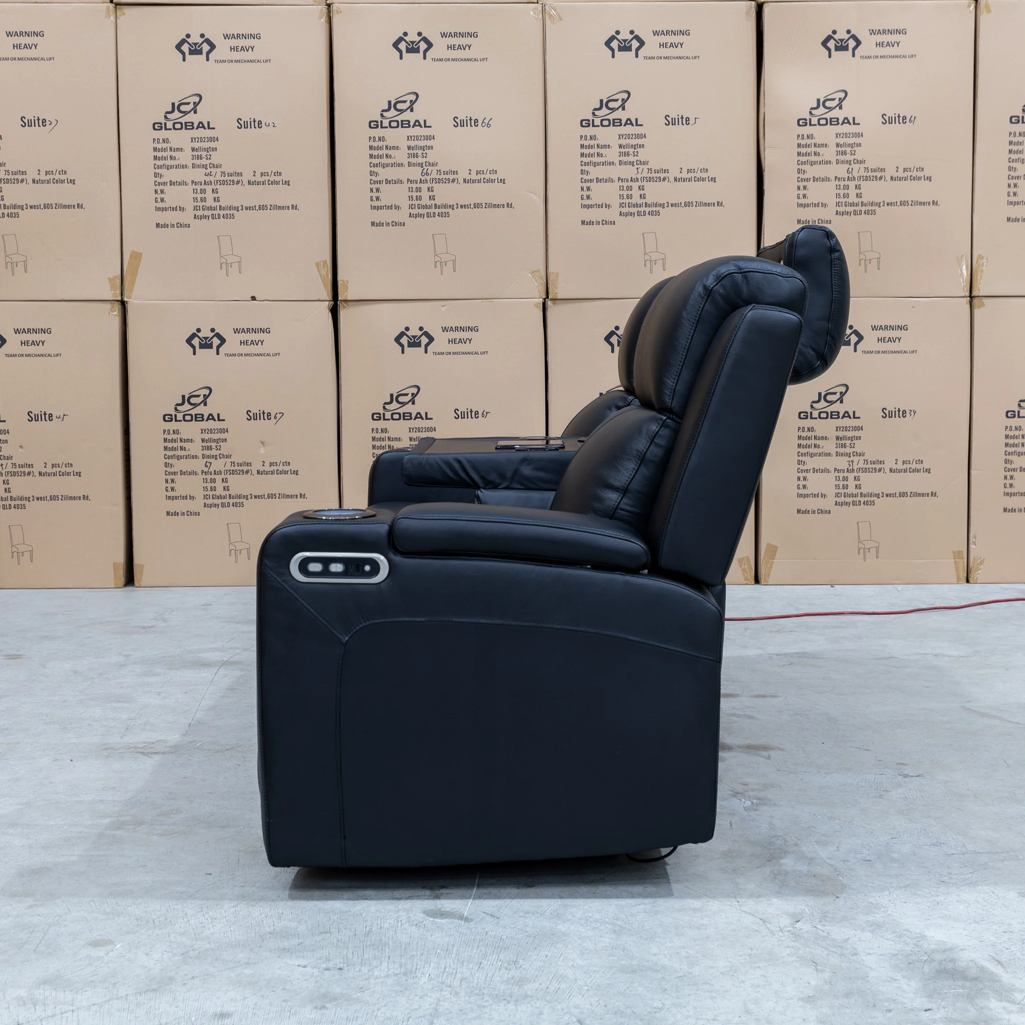 Xanadu Three Seater Dual Motor Electric Recliner Lounge - Black Leather - Image 24