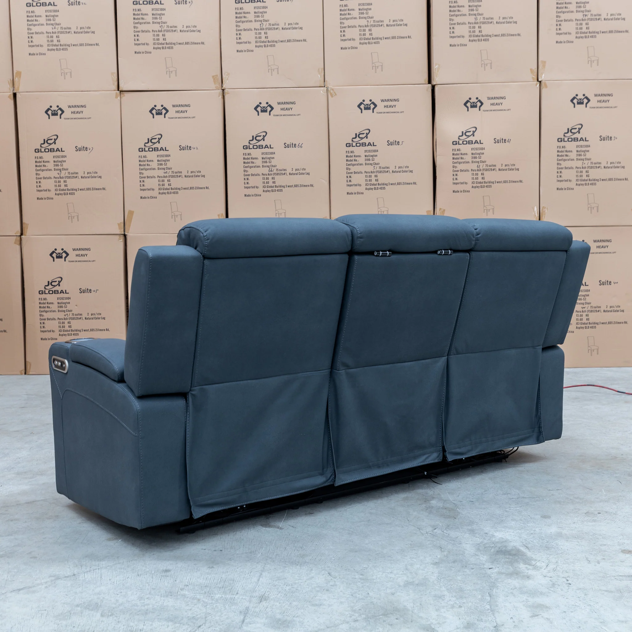Xanadu Three Seater Dual Motor Electric Recliner Lounge - Black Rhino Suede - Image 15