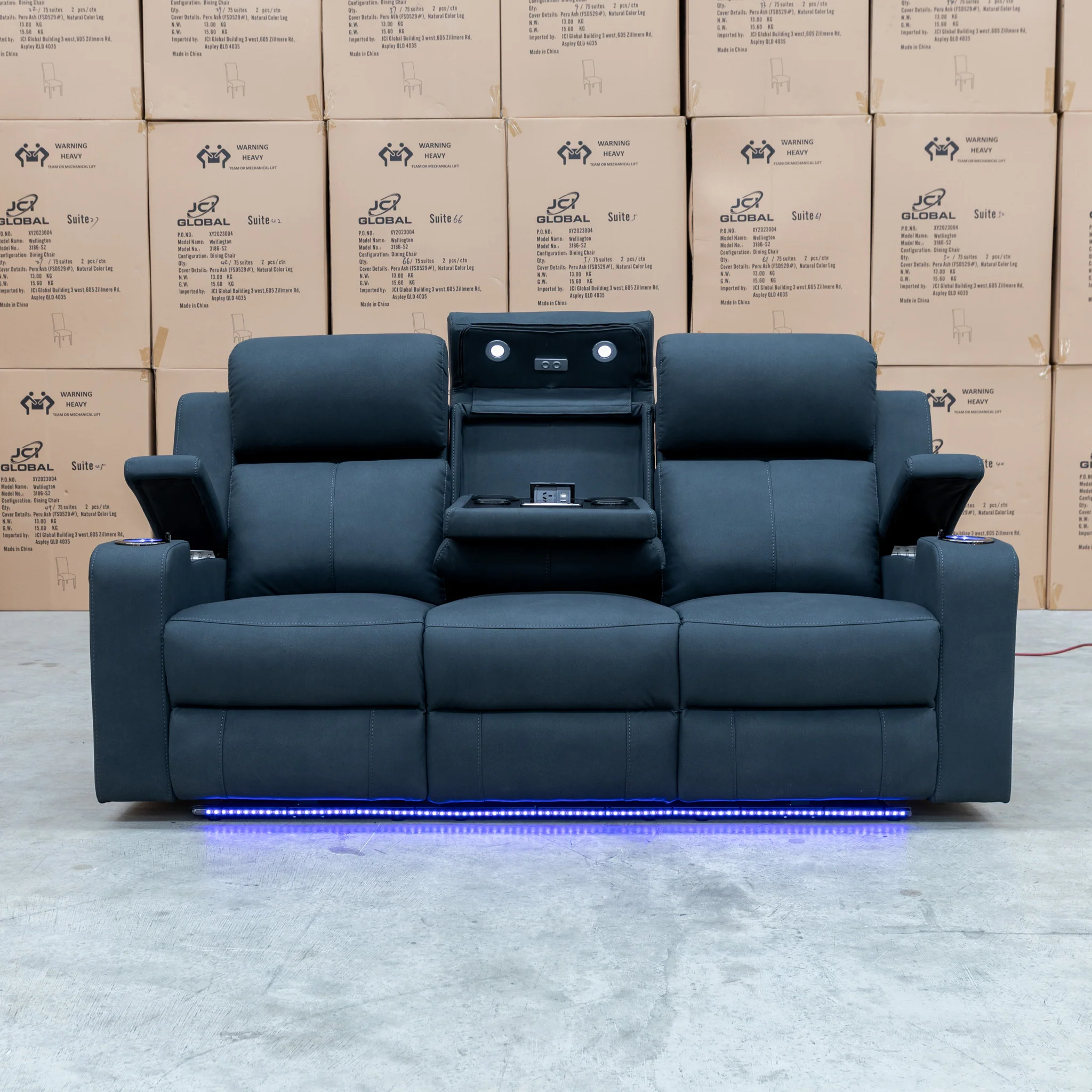 Xanadu Three Seater Dual Motor Electric Recliner Lounge - Black Rhino Suede - Image 5