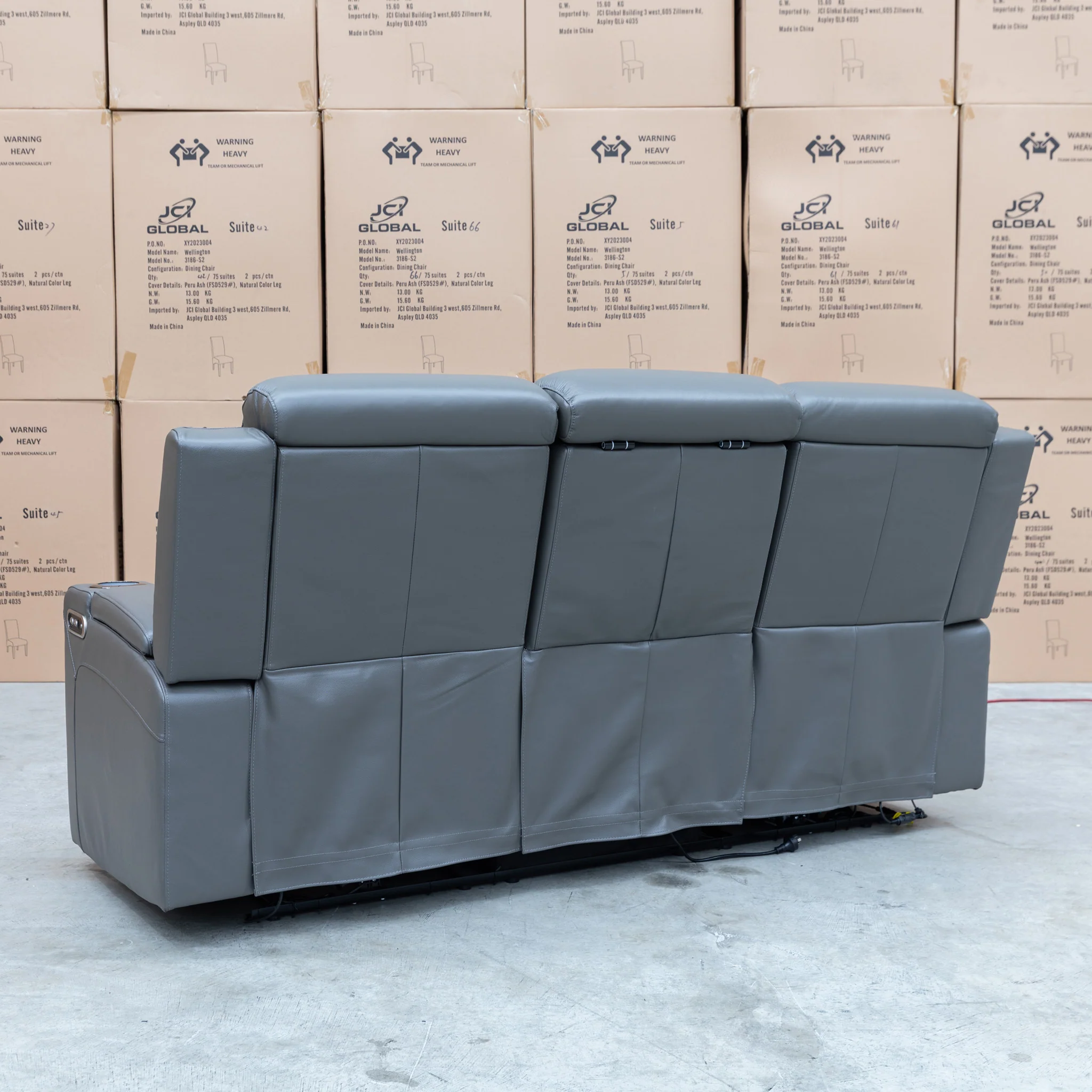 Xanadu Three Seater Dual Motor Electric Recliner Lounge - Storm Leather - Image 15