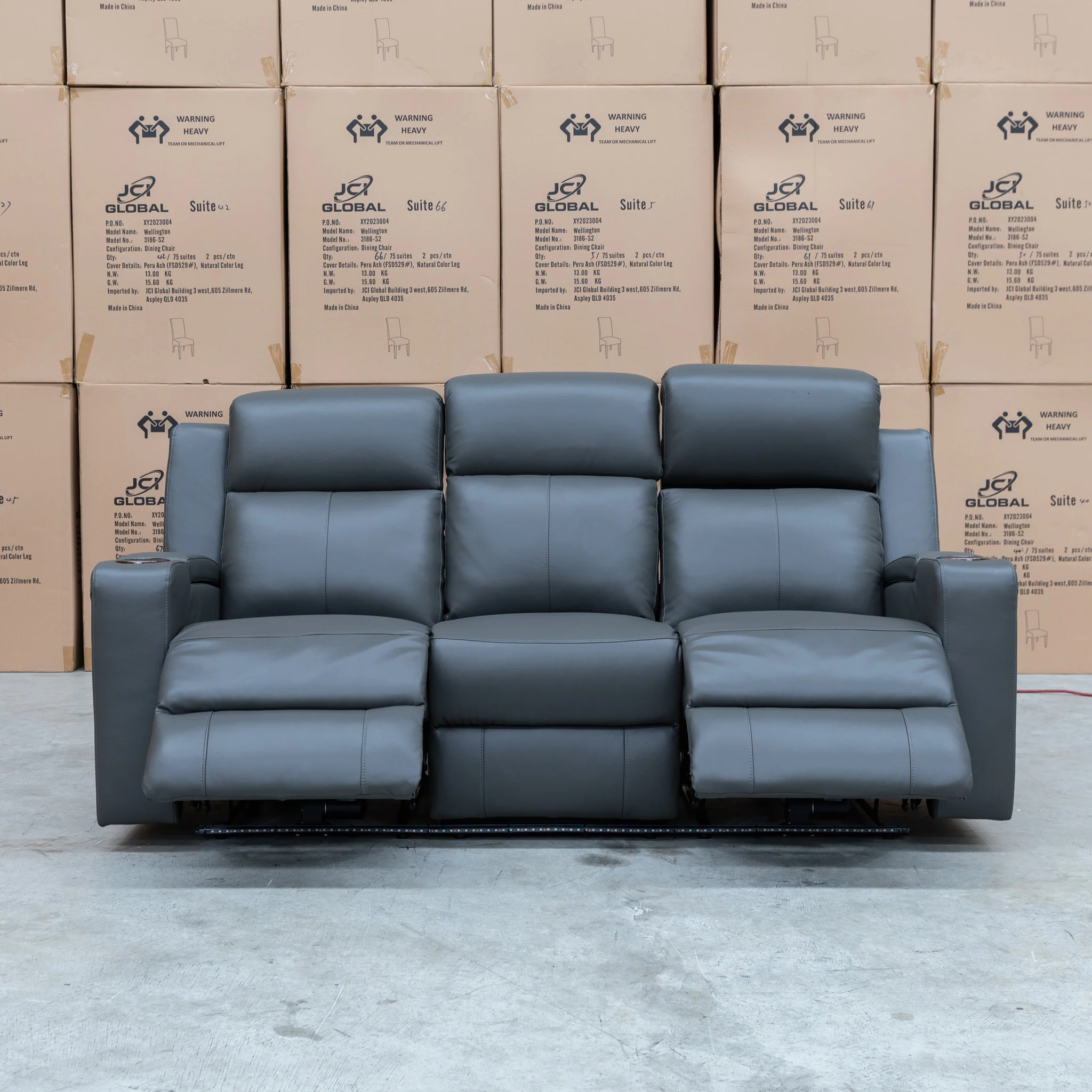Xanadu Three Seater Dual Motor Electric Recliner Lounge - Storm Leather - Image 6