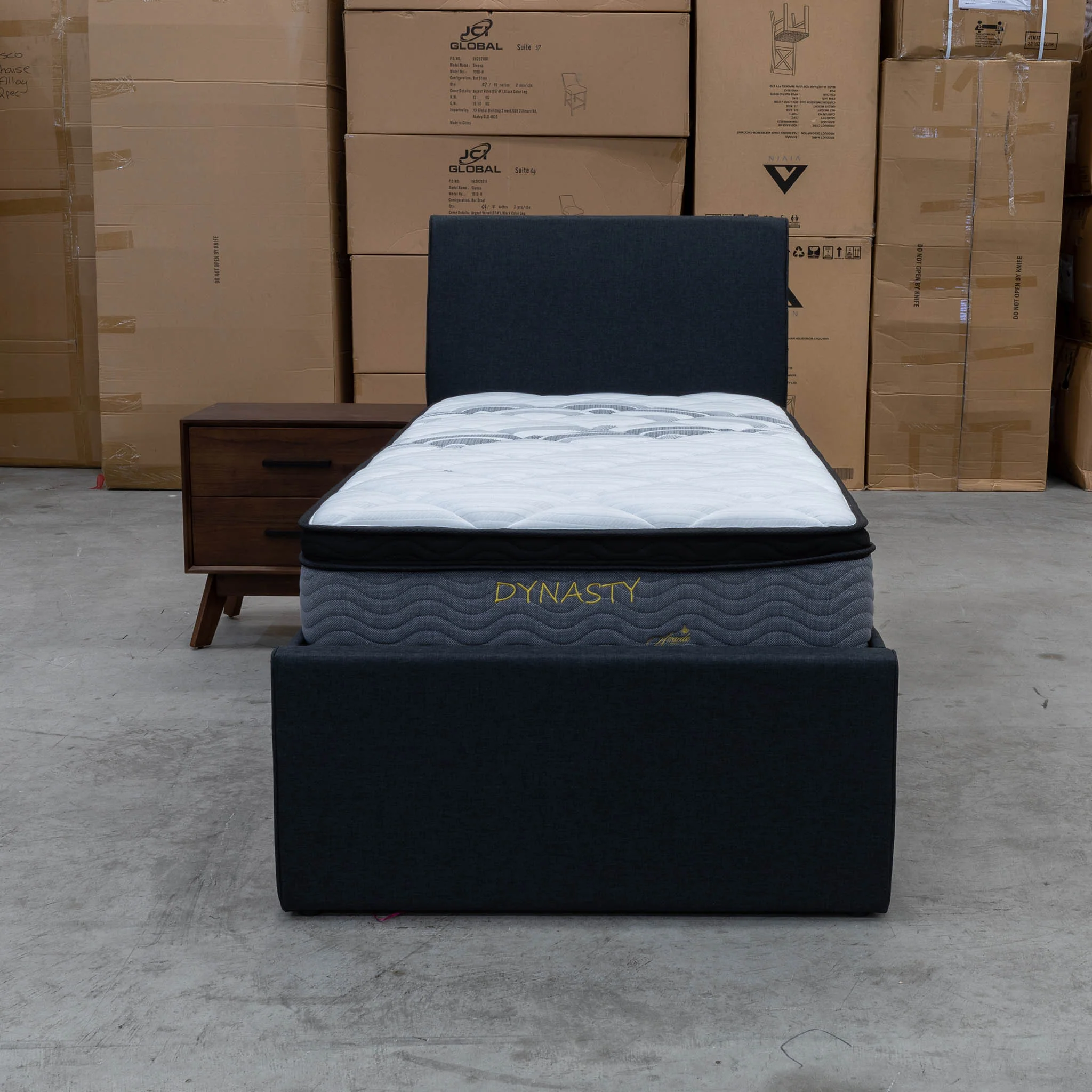 York King Single Fabric Trundle Bed - Charcoal (Reversible Trundle) - Available After 13th March - Image 5