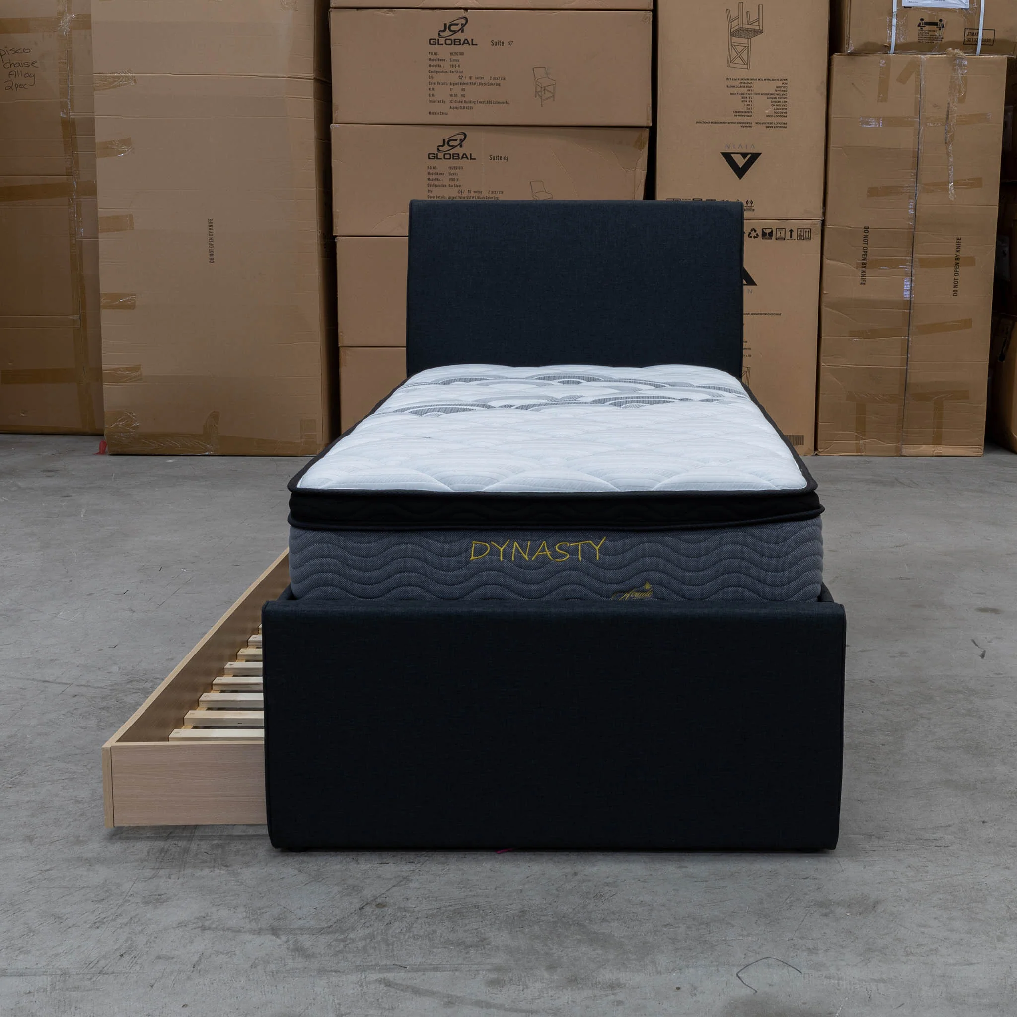York King Single Fabric Trundle Bed - Charcoal (Reversible Trundle) - Available After 13th March - Image 7