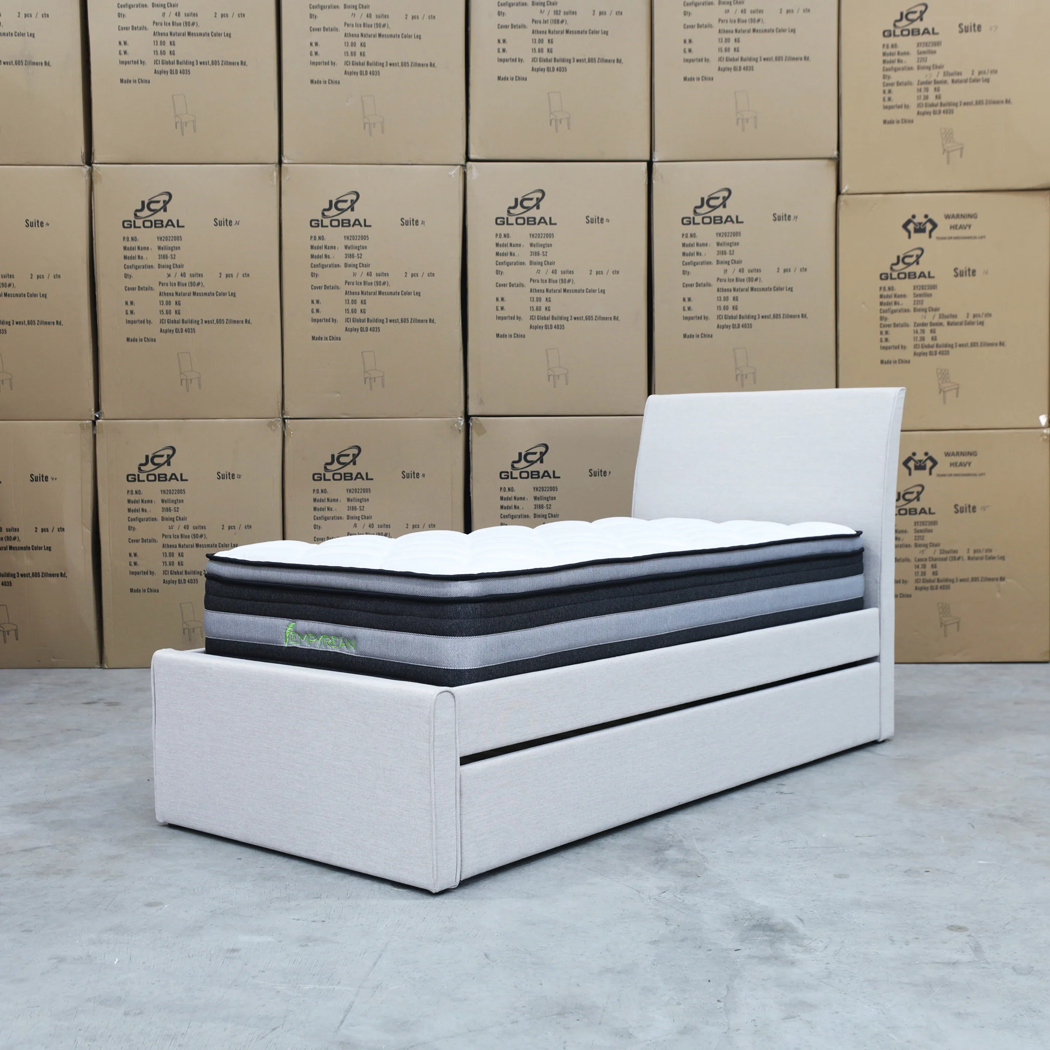 York King Single Fabric Trundle Bed - Oat White (Reversible Trundle) - Available After 13th March - Image 7